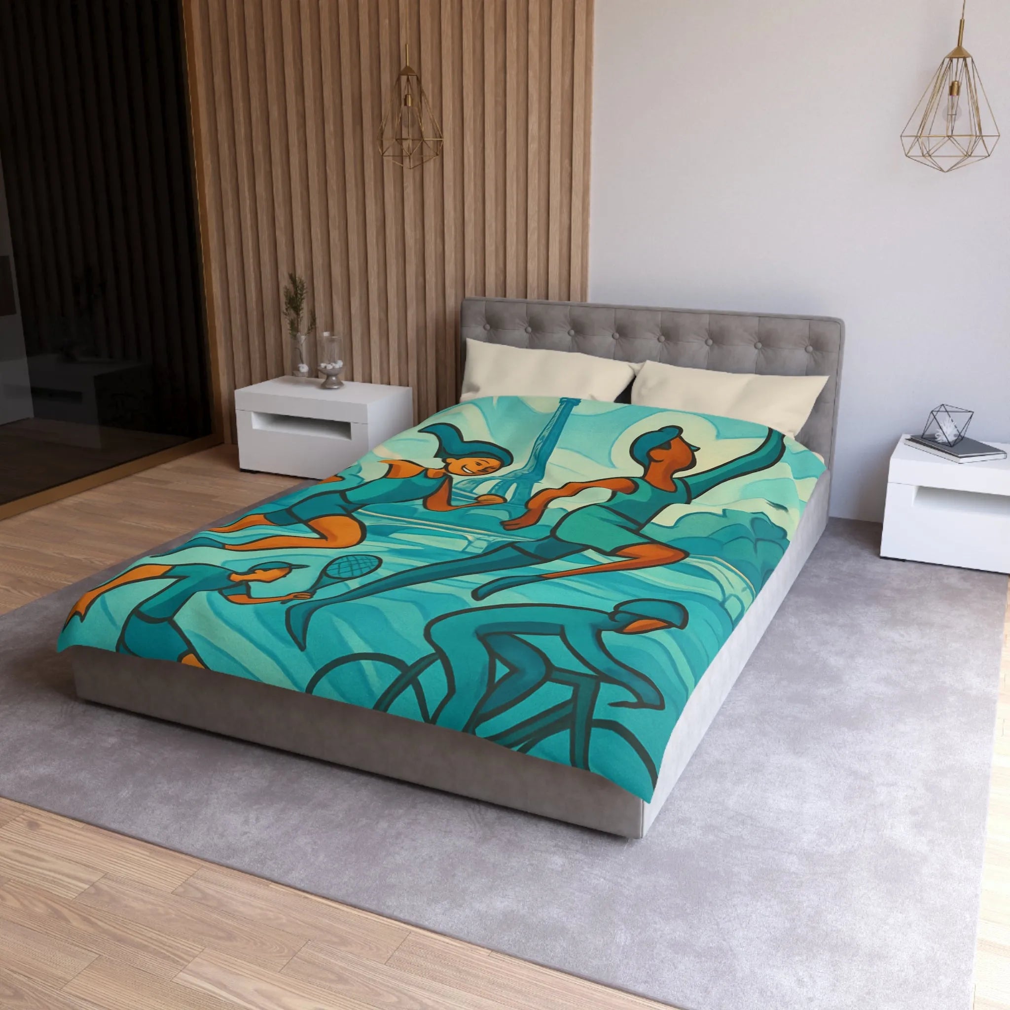 Housse de Couette Athlétique Inspirée par Sports Dynamiques Paris avec Tour Eiffel