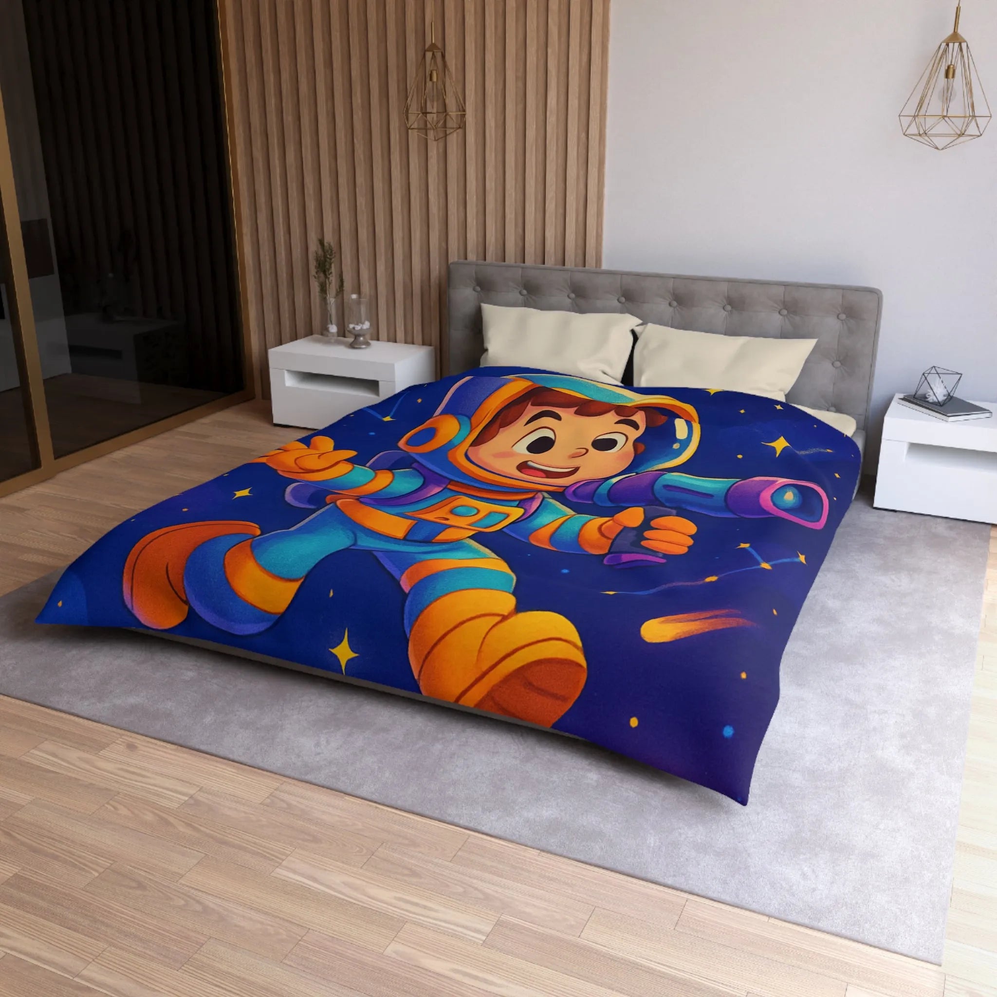 Housse de couette enfant thème astronaute espace avec planètes et constellations joyeuses
