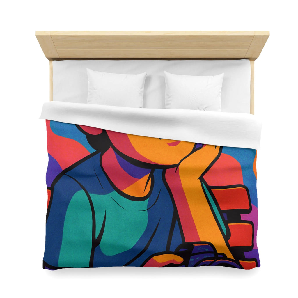 Housse de couette animée jeune rêveur lunettes de soleil et appareil photo colorés