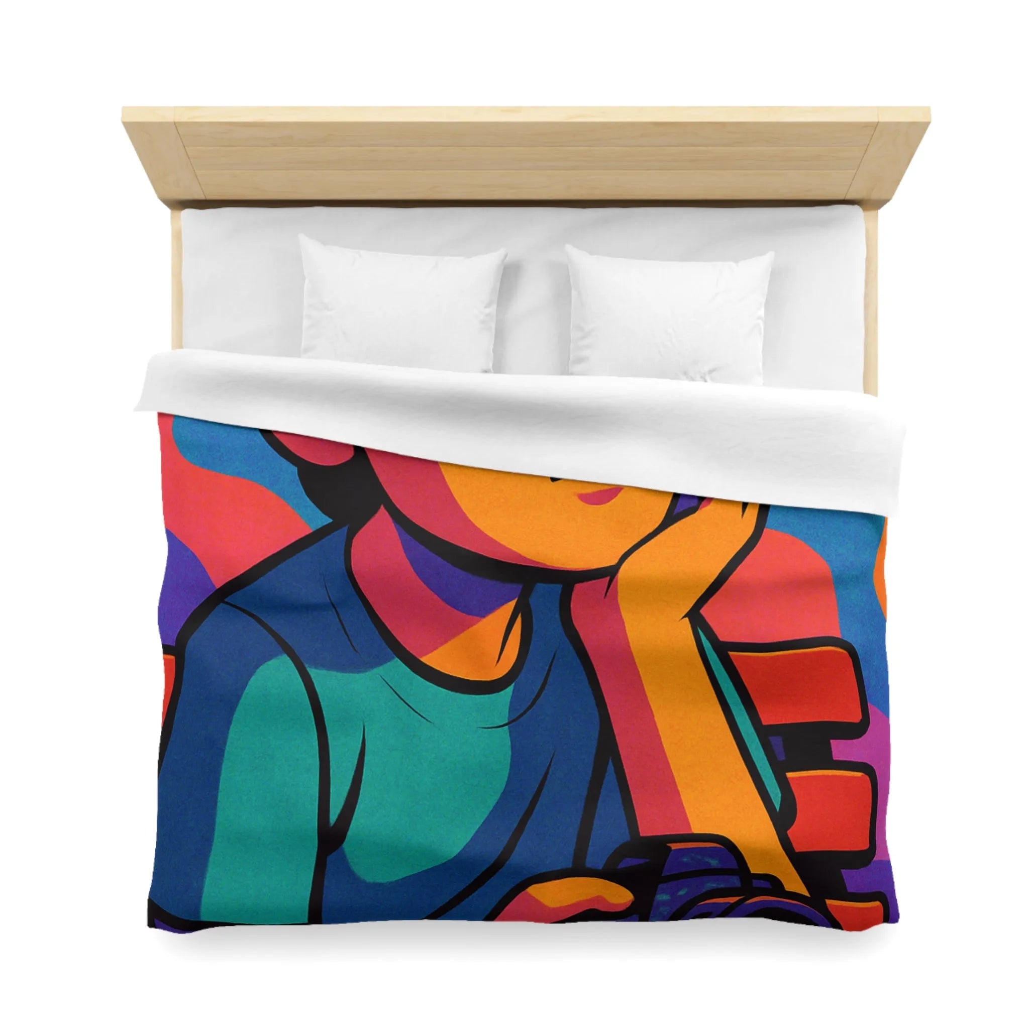 Housse de couette animée jeune rêveur lunettes de soleil et appareil photo colorés