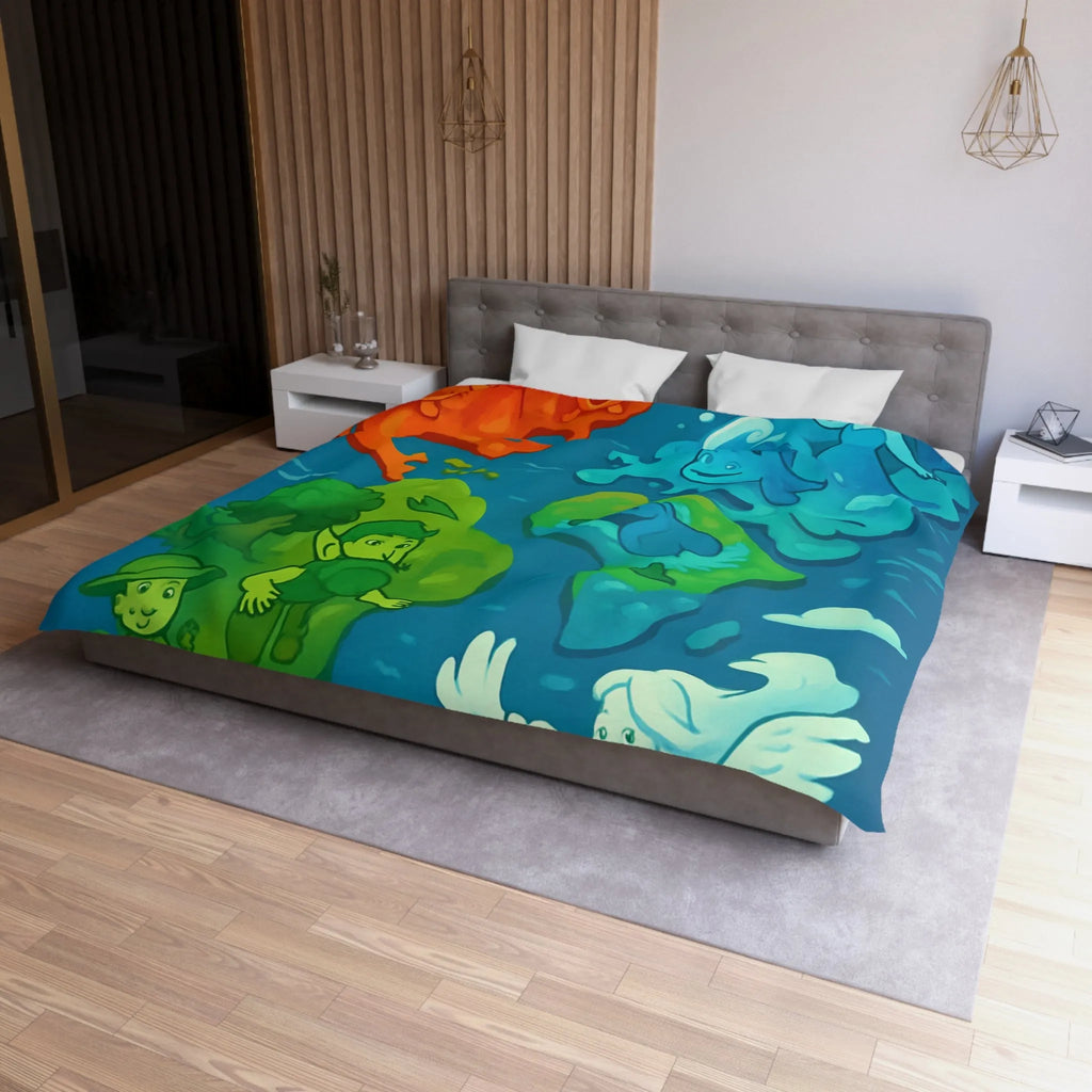 Housse de couette colorée avec illustration ludique des éléments naturels en harmonie