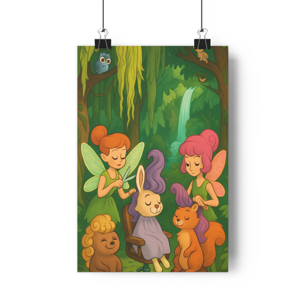 Poster décoratif féerique forêt magique vert lumineux salon enfant enchantement nature illustration fantaisie vibrant