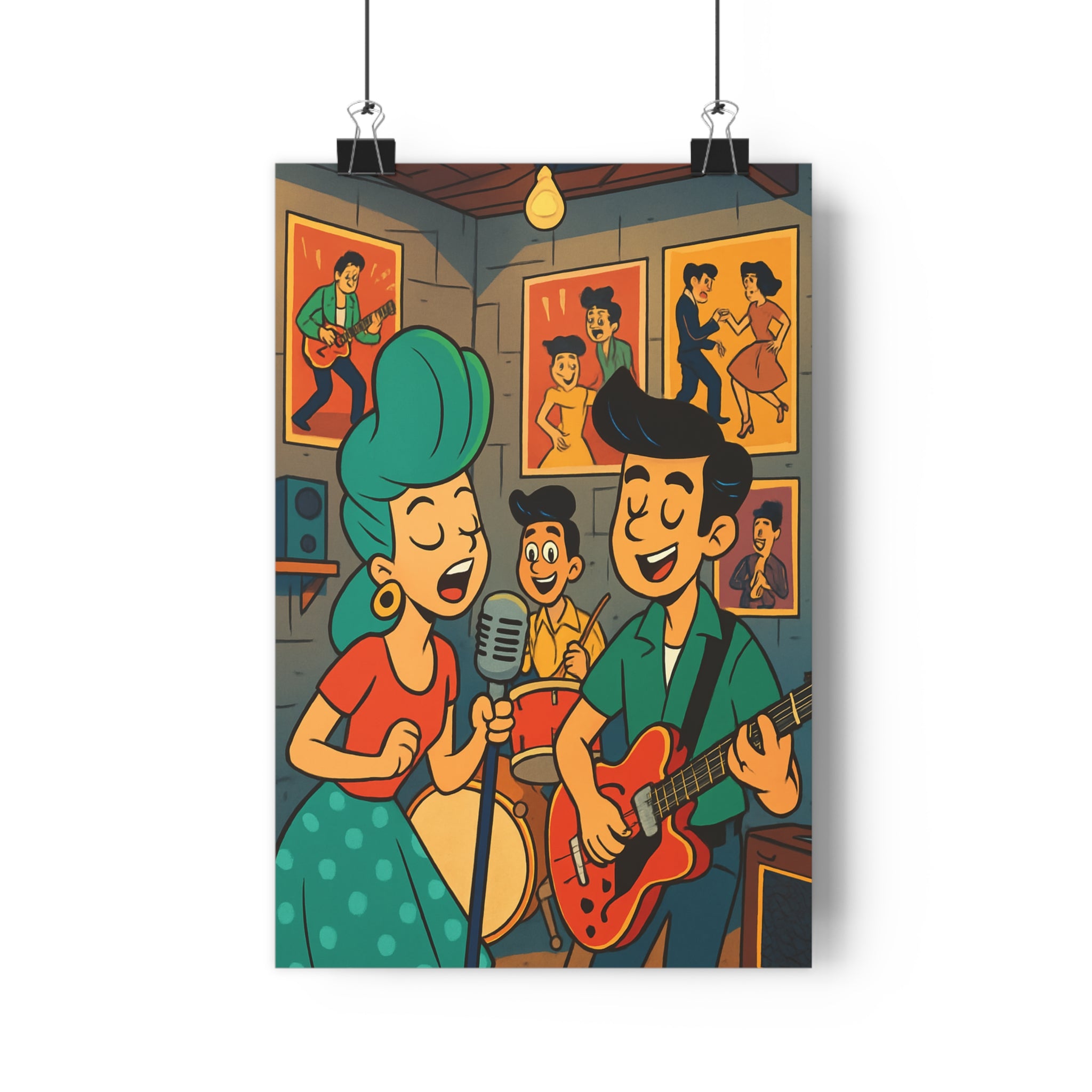 Poster décoratif cartoon rouge vibrant musique rétro joyeux salon chambre design dynamique tendance unique