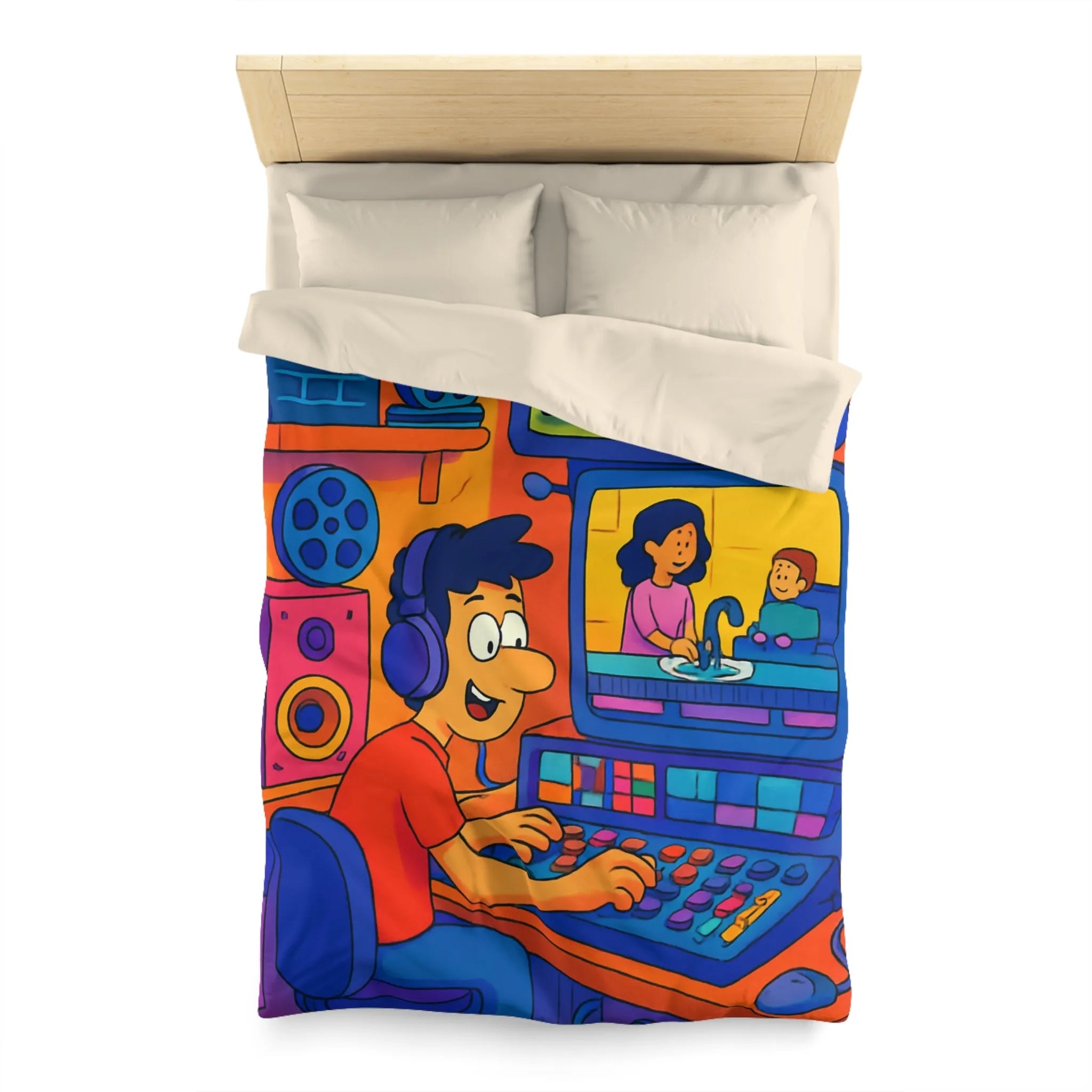 Housse de couette colorée avec illustrations joyeuses pour chambre d'enfant moderne et ludique