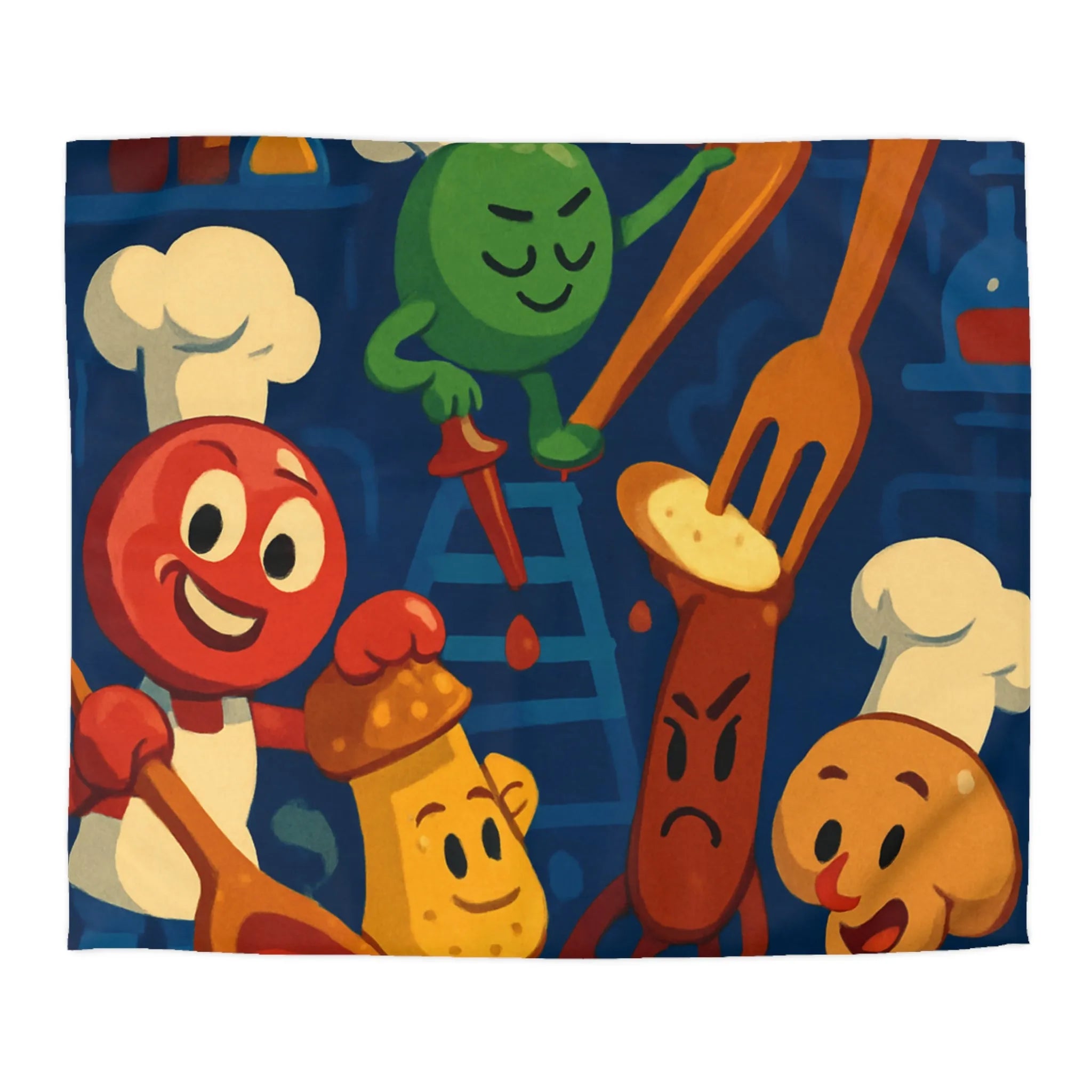 Housse de couette colorée chefs amusants cuisine amusante personnages recettes fourchettes