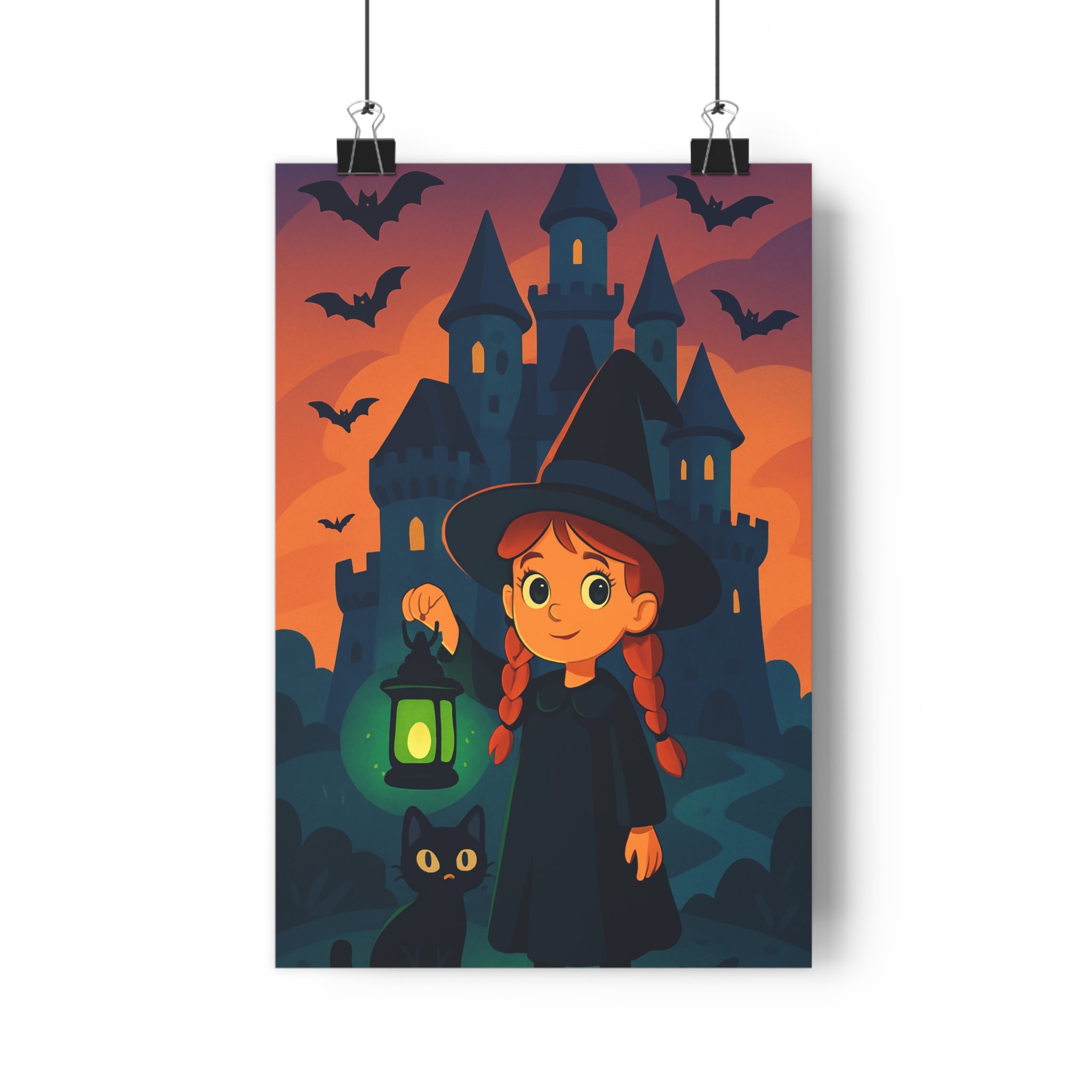 Poster décoratif fantastique sorcière château noir mystique cartoon enfant chambre 30x46 lanterne enchantée ambiant