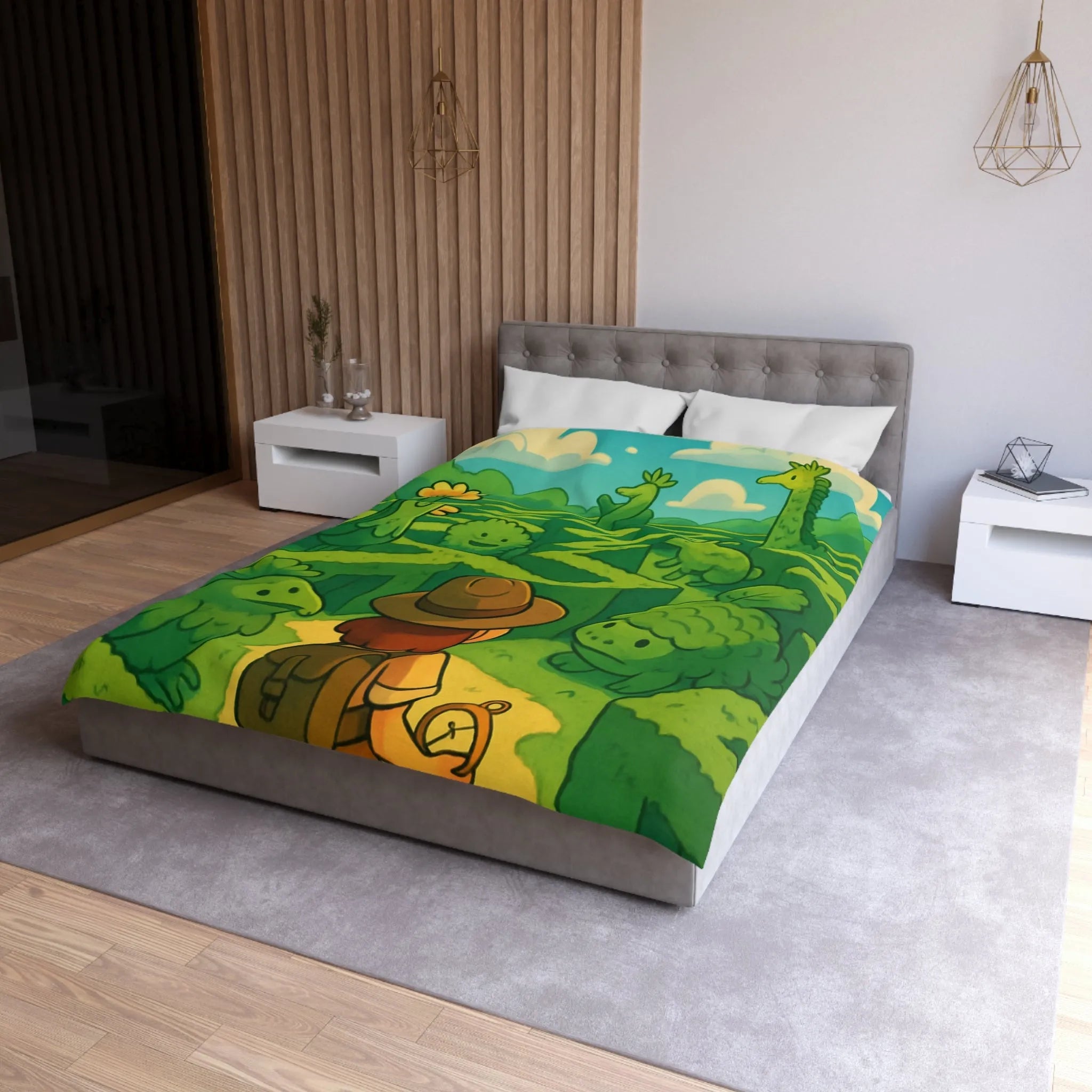 Explorez un Labyrinthe de Créatures Végétales Mystiques sur une Housse de Couette Originale