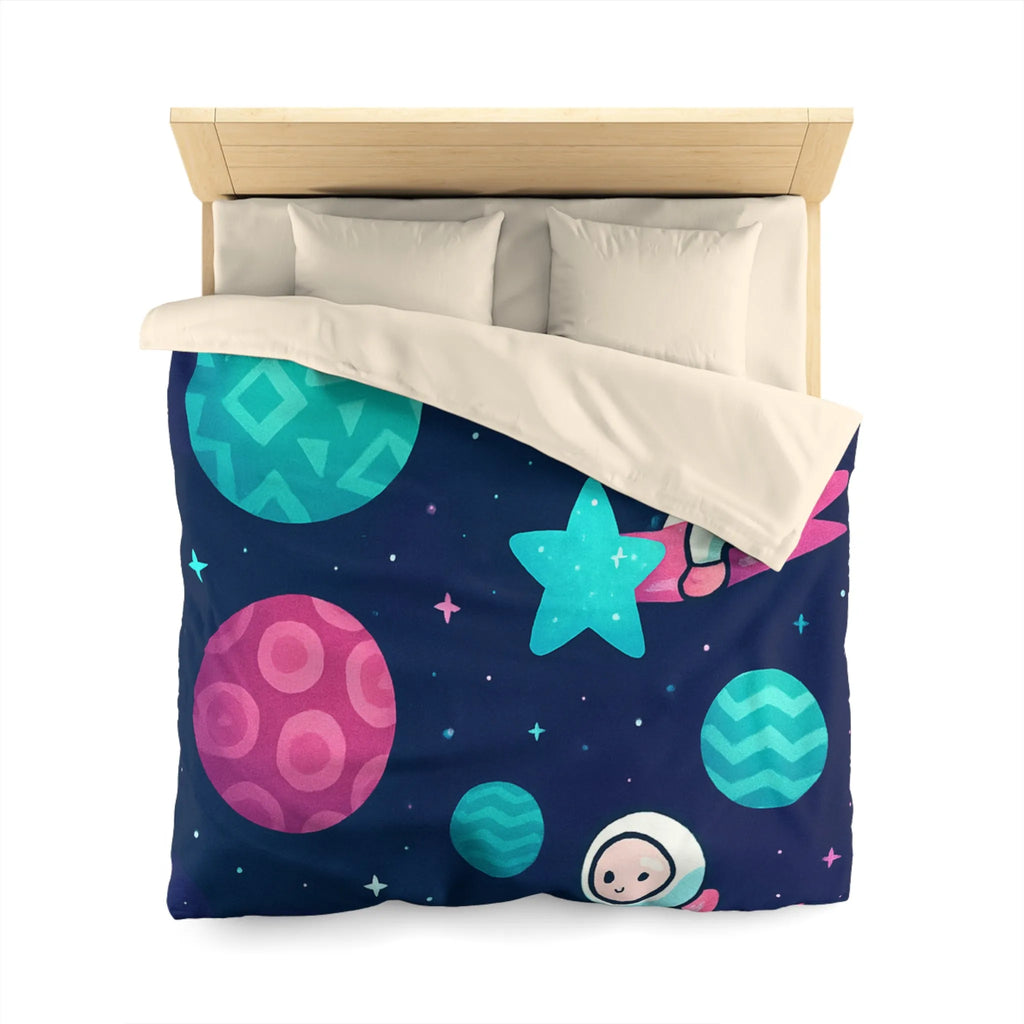 Explorez l'univers magique avec des astronautes joyeux sur fond stellaire pour enfants