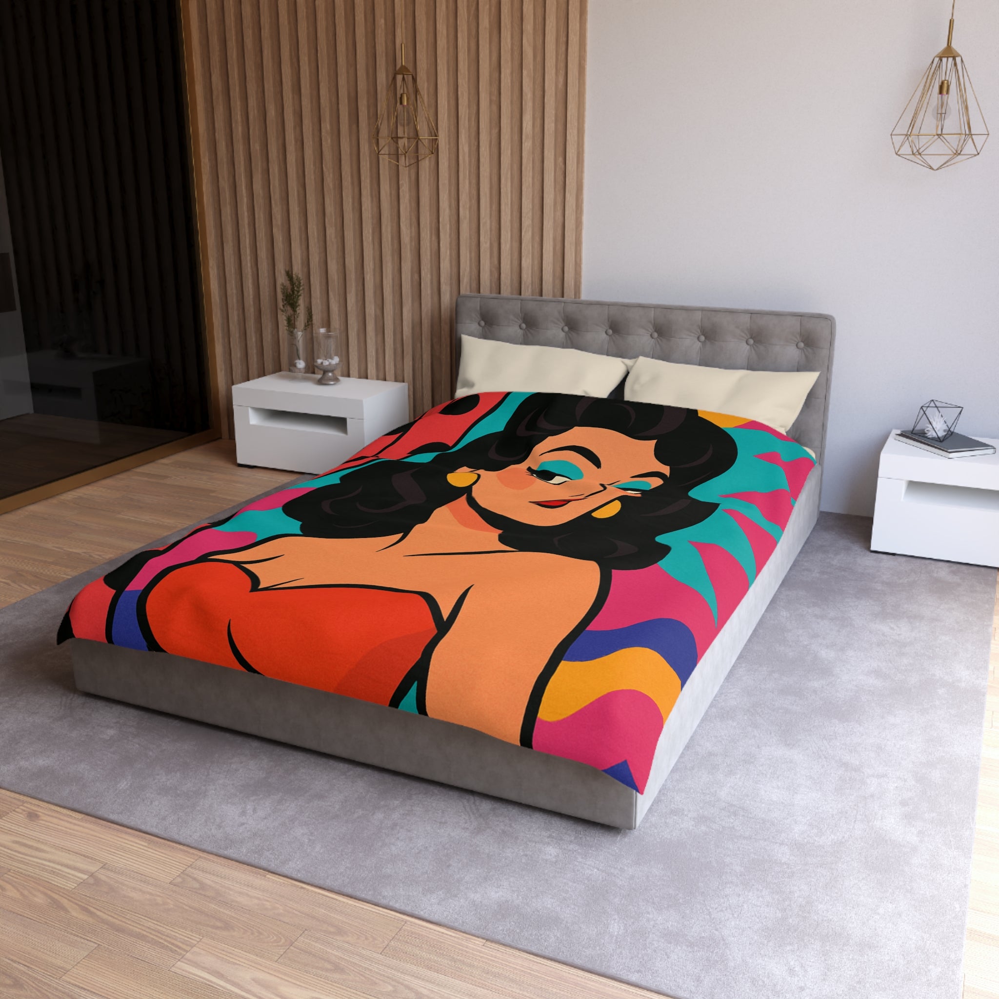 Housse de Couette Style Pop Art avec Illustration Femme Glamour et Couleurs Vives