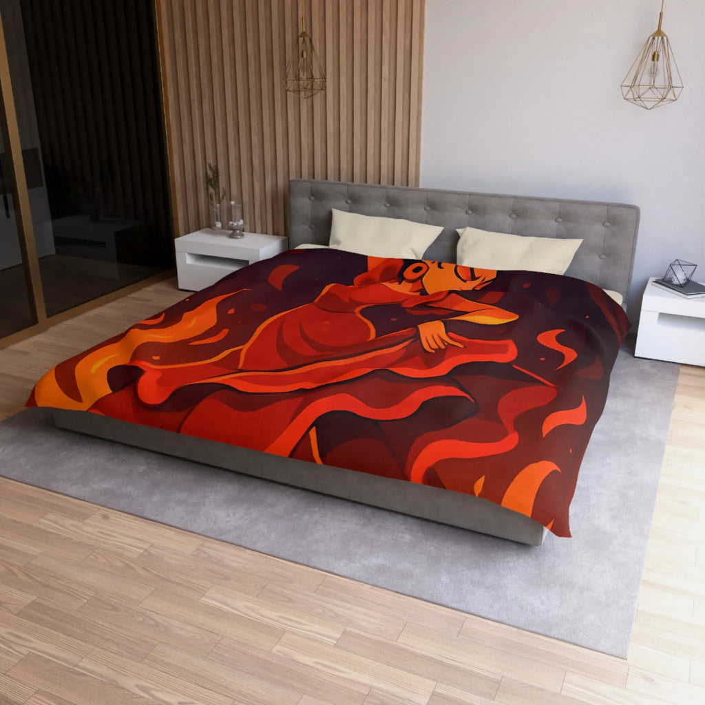 Envoûtante danseuse flamenco rouge intense, ambiance chaleureuse, lanternes et pétales dispersés.