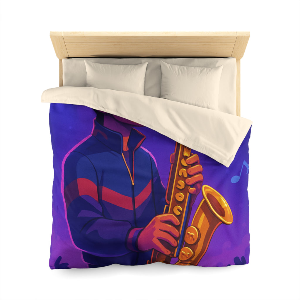 Jazz nocturne vibrant avec joueur de saxophone énergique sous lumières colorées et musique entraînante