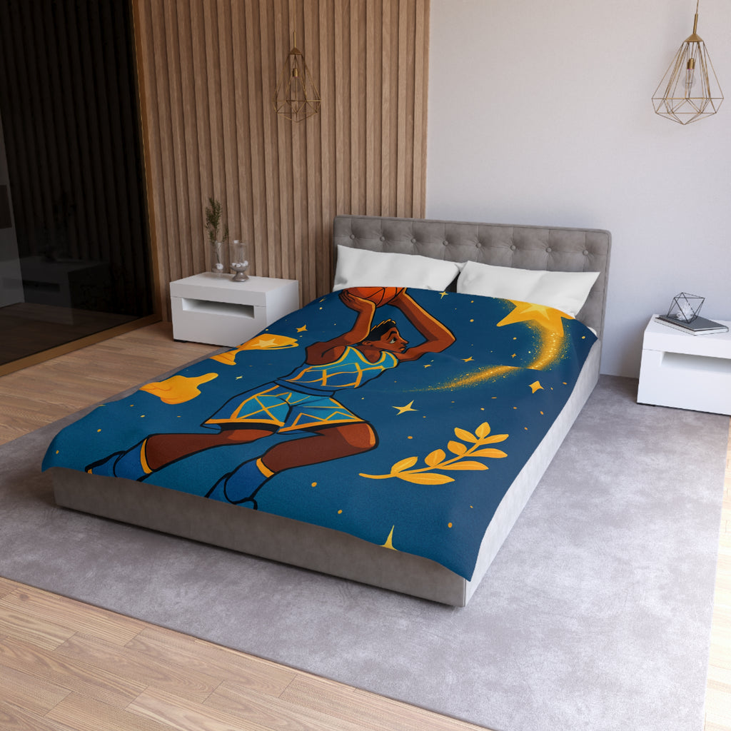 Housse de Couette Thématique Basket avec Étoiles et Trophée pour Fans Sportifs