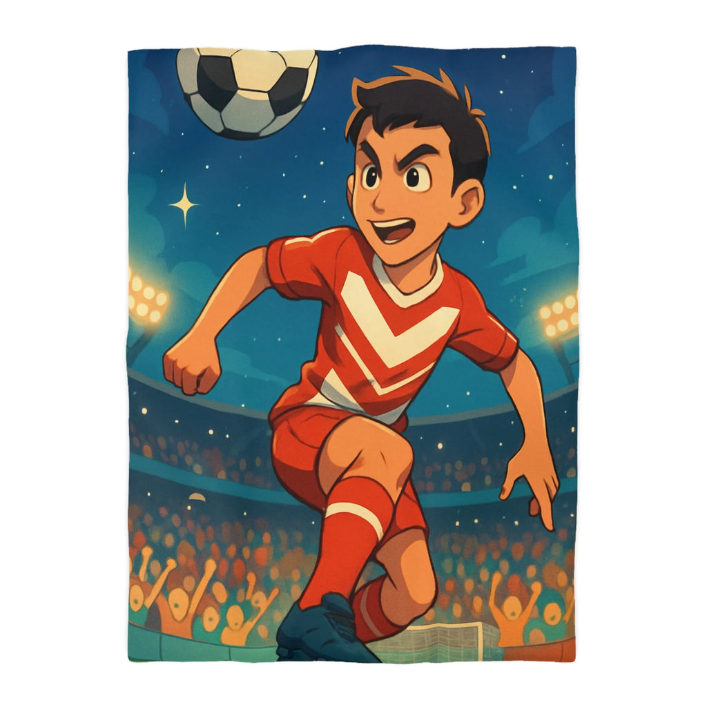 Housse de Couette Enfant Thématique Football avec Joueur et Ballon sous Étoiles Éclatantes