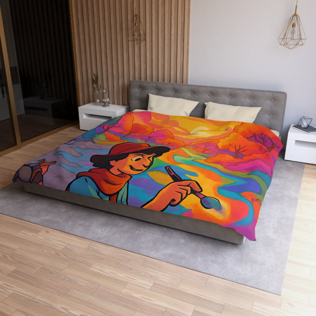 Housse de couette vibrante avec scène artistique de paysage coloré et aventure magique