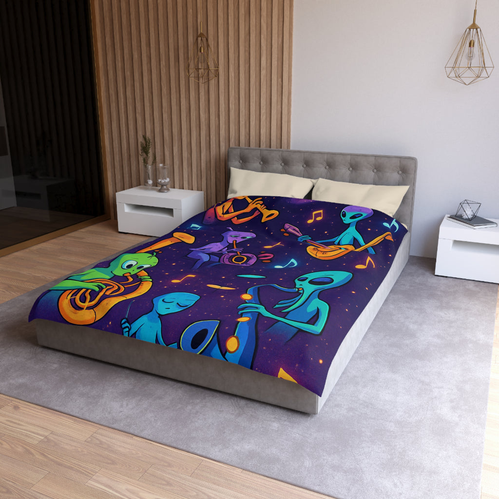 Housse de Couette Motif Aliens Musiciens Colorés Enchantant L'univers Spatial Fantastique