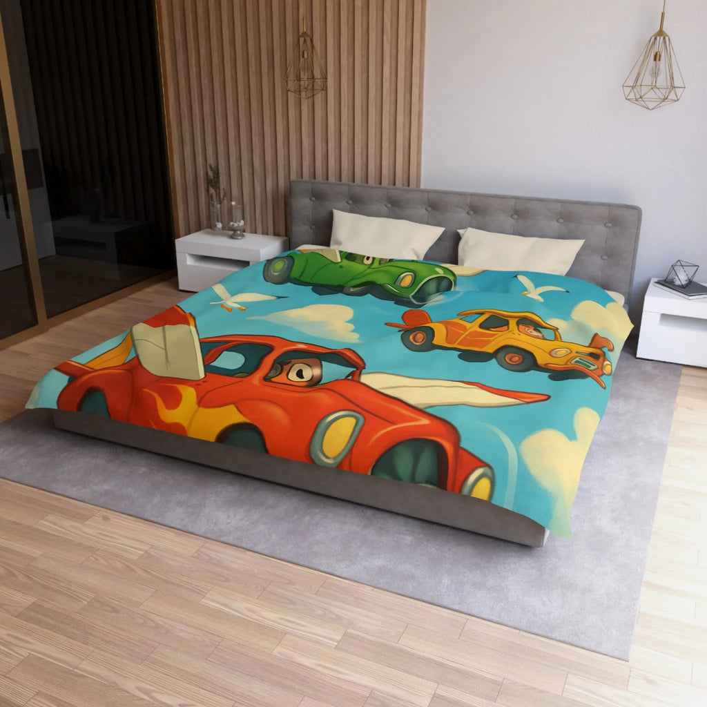 Housse de Couette Avions-Automobiles Volant dans un Ciel Bleu pour Enfants