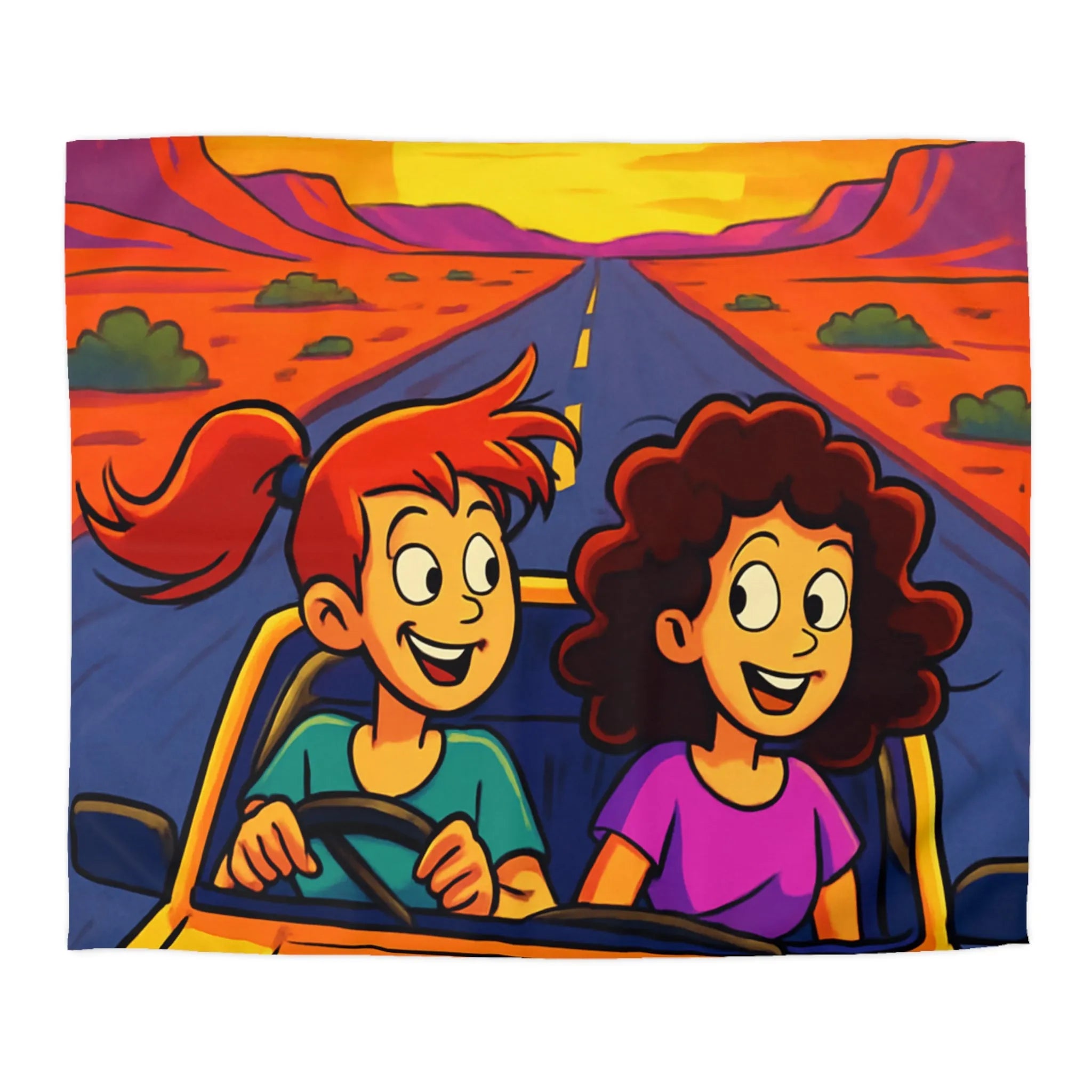 Housse de couette lumineuse pour enfants avec coucher de soleil animé en voiture joyeuse