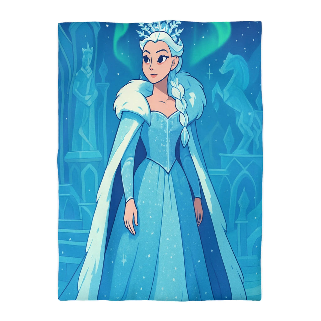 Éblouissante Housse de Couette Reine des Glaces Bleue avec Aurora Boréale et Château