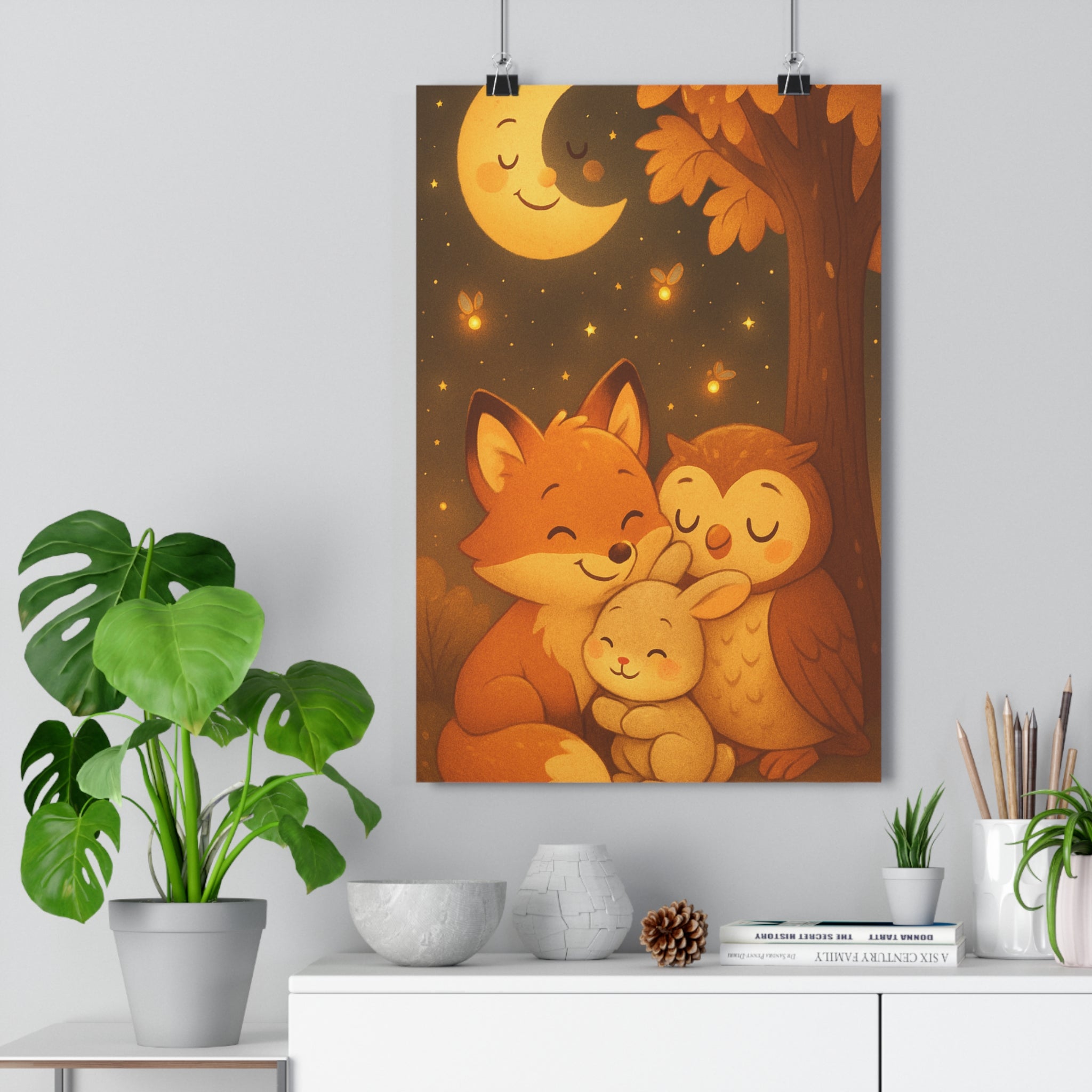 Poster décoratif forêt rêve doux orange nuit enfant chambre magique nature apaisant sérénité 30x46