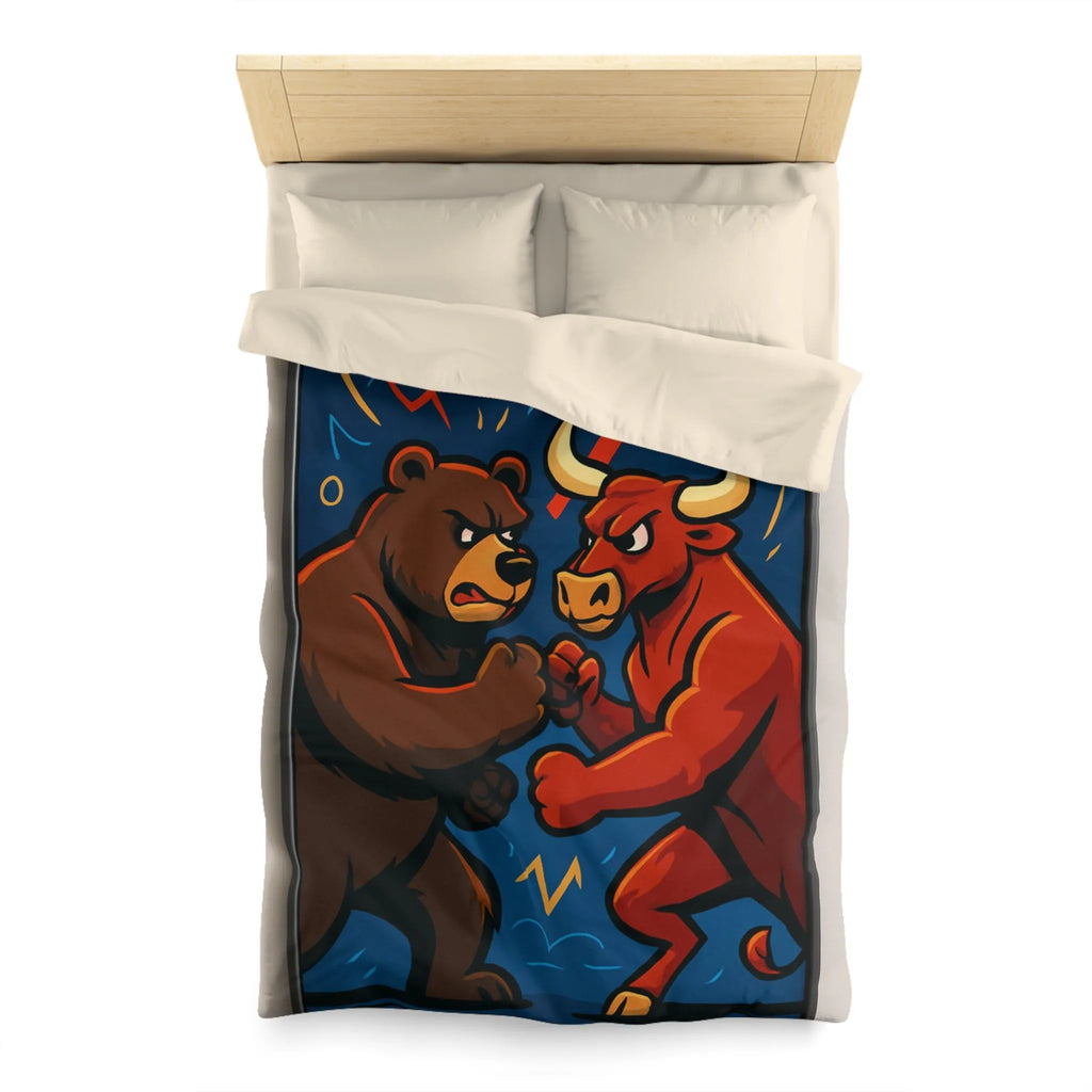 Housse de couette avec motif taureau et ours symbolisant les tendances du marché boursier
