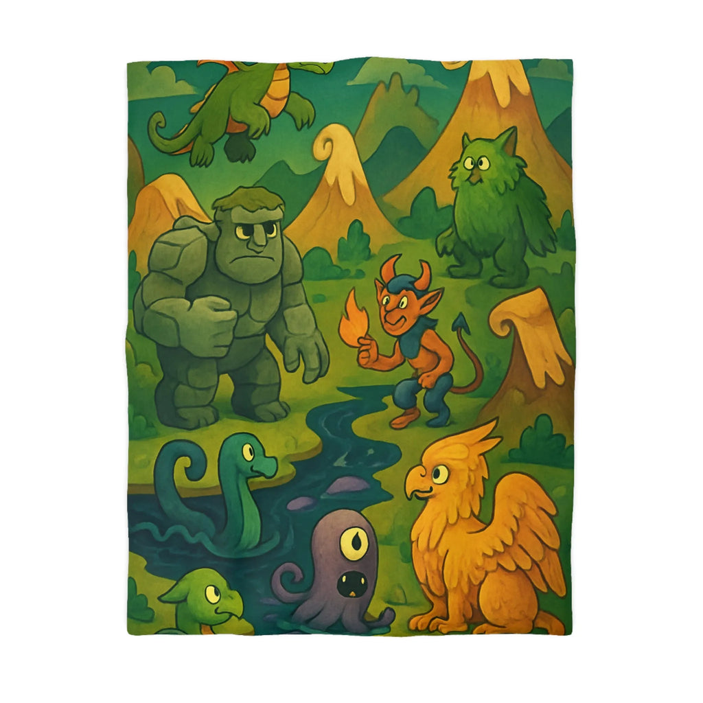 Housse de couette fantaisie créatures magiques et aventure pour chambre d'enfant unique