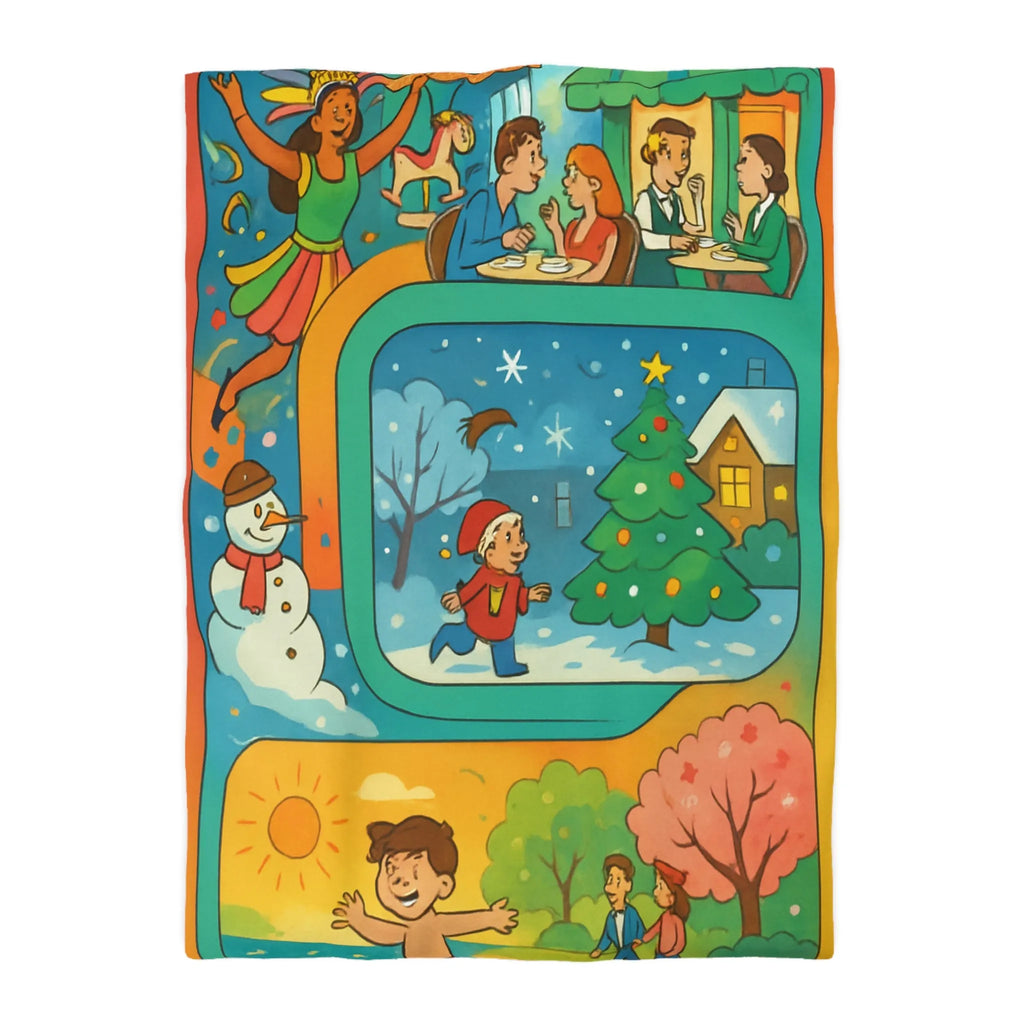 Housse de couette colorée illustrant quatre saisons et festivités pour enfants