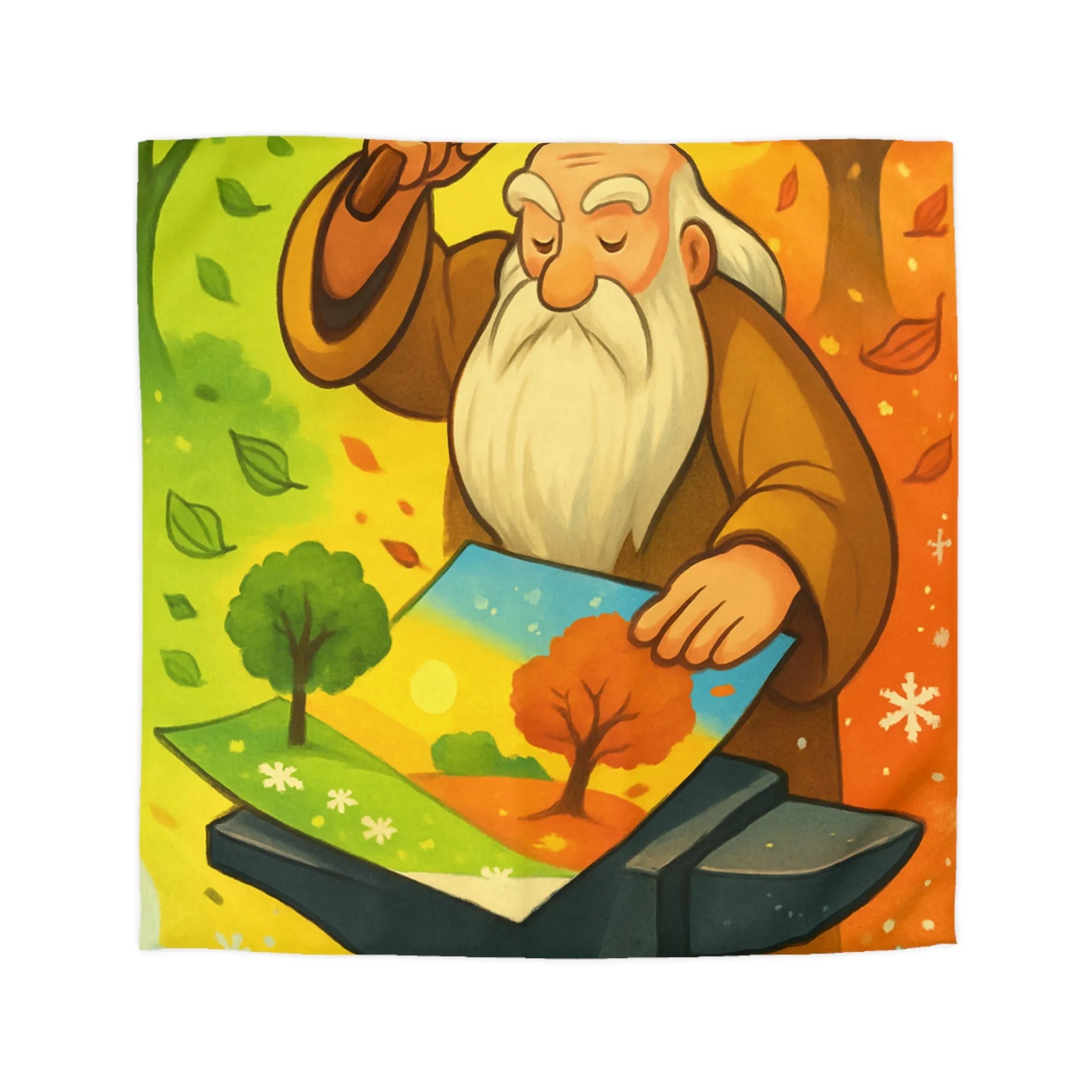 Housse de Couette Artistique aux Couleurs des Quatre Saisons avec Forge Mystique