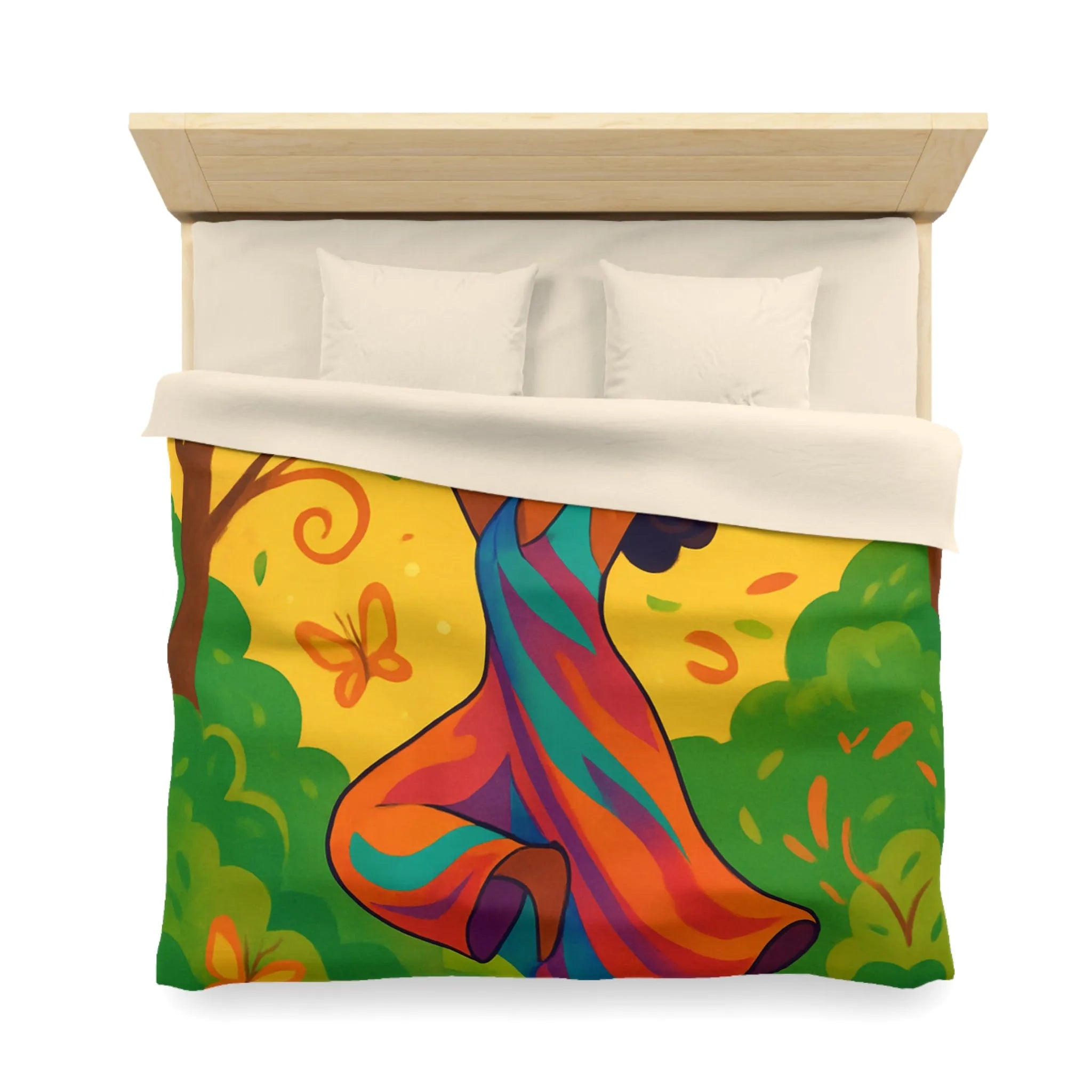 Housse de Couette Colorée avec Motif Filles et Papillons dans Forêt Enchantée