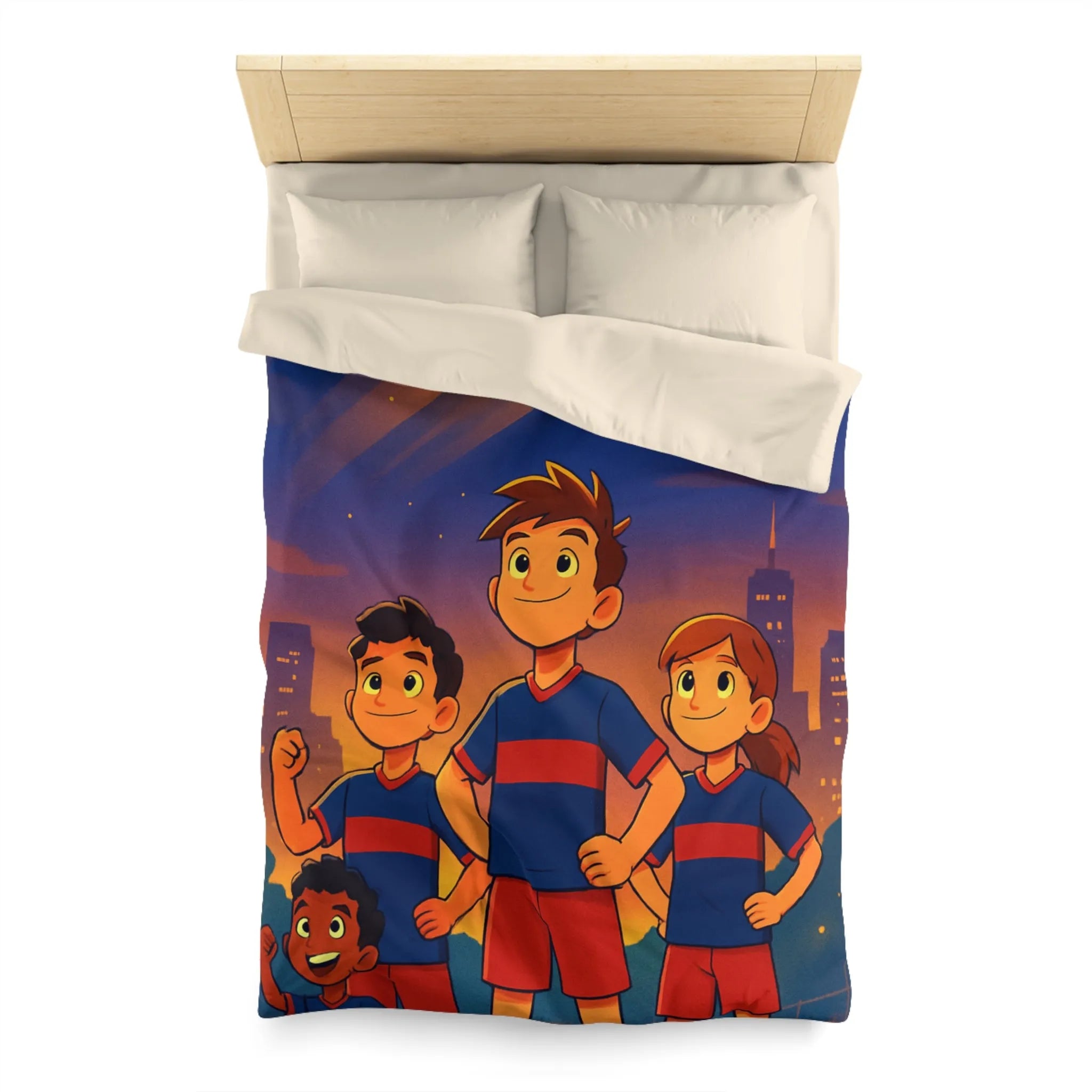Housse de Couette Enfants avec Équipe de Football et Ballon Étoilé en Soirée