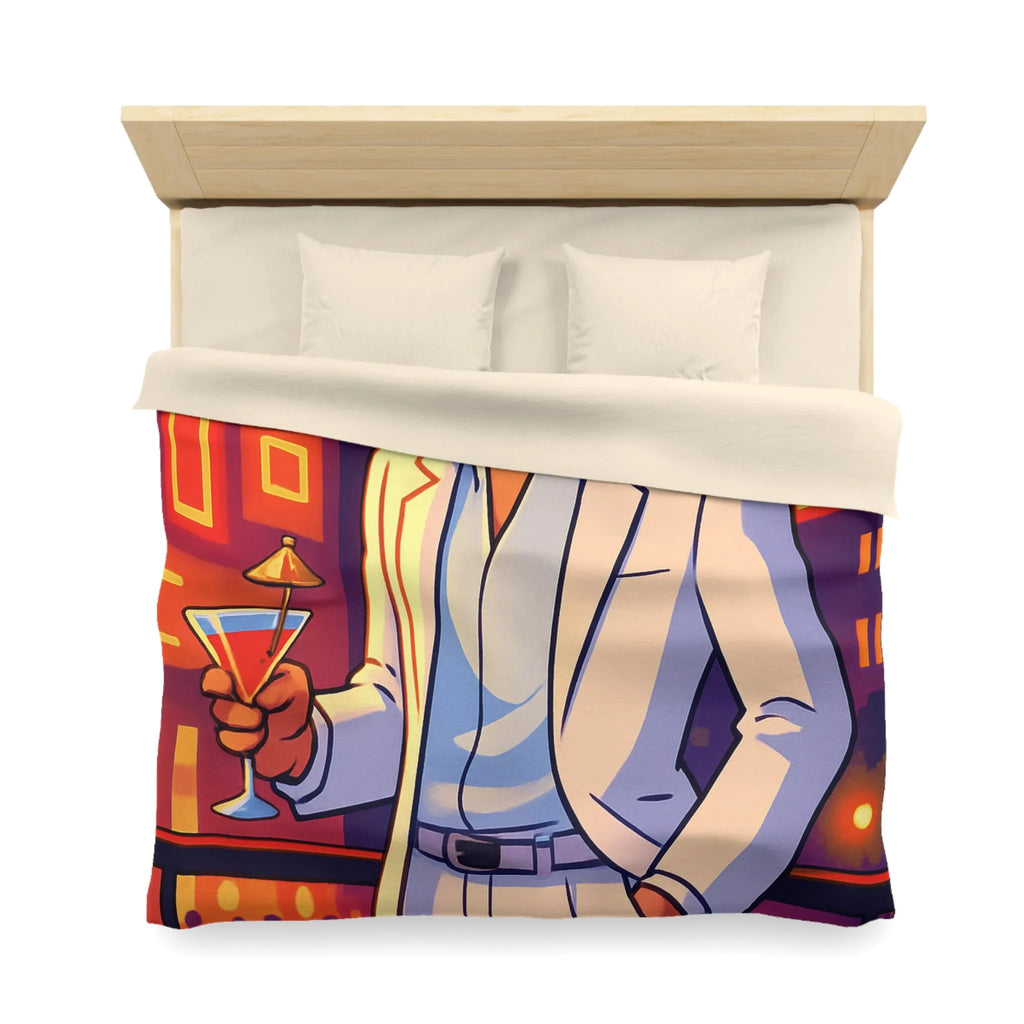 Housse de Couette Élégante avec Illustration Nocturne, Martini et Élégant Costume Blanc