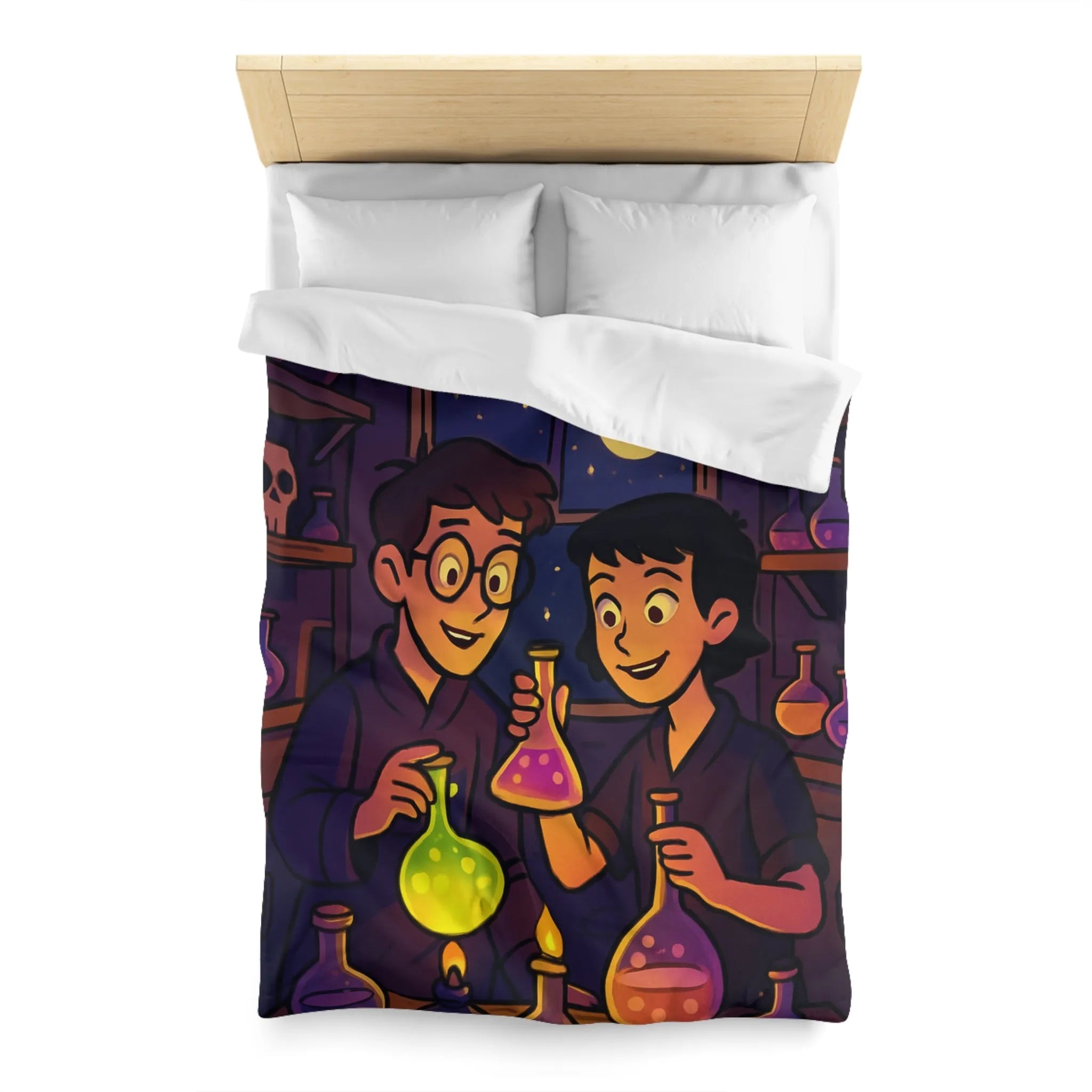 Housse de couette au design magique avec apprentis chimistes et alchimie nocturne féérique