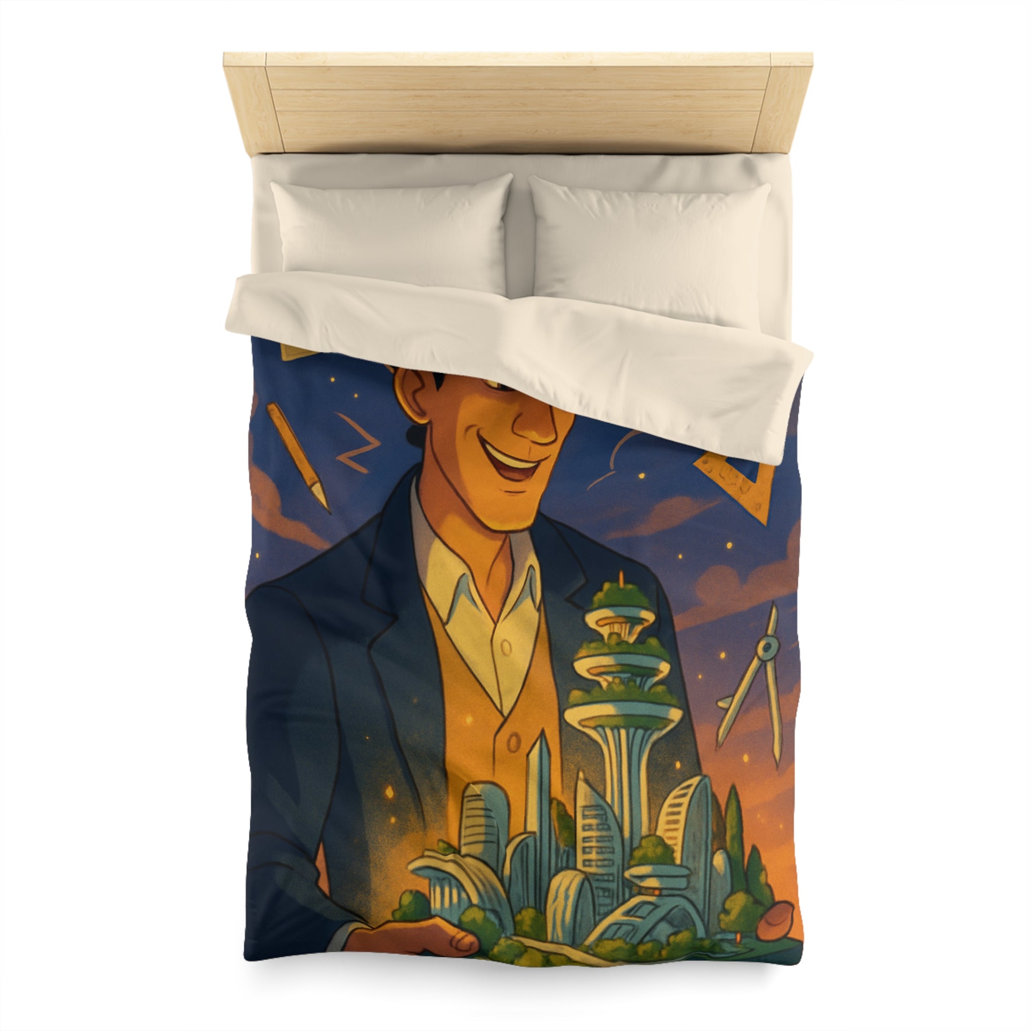 Housse de couette urbaine avec design futuriste, ambiance artistique et couleurs somptueuses