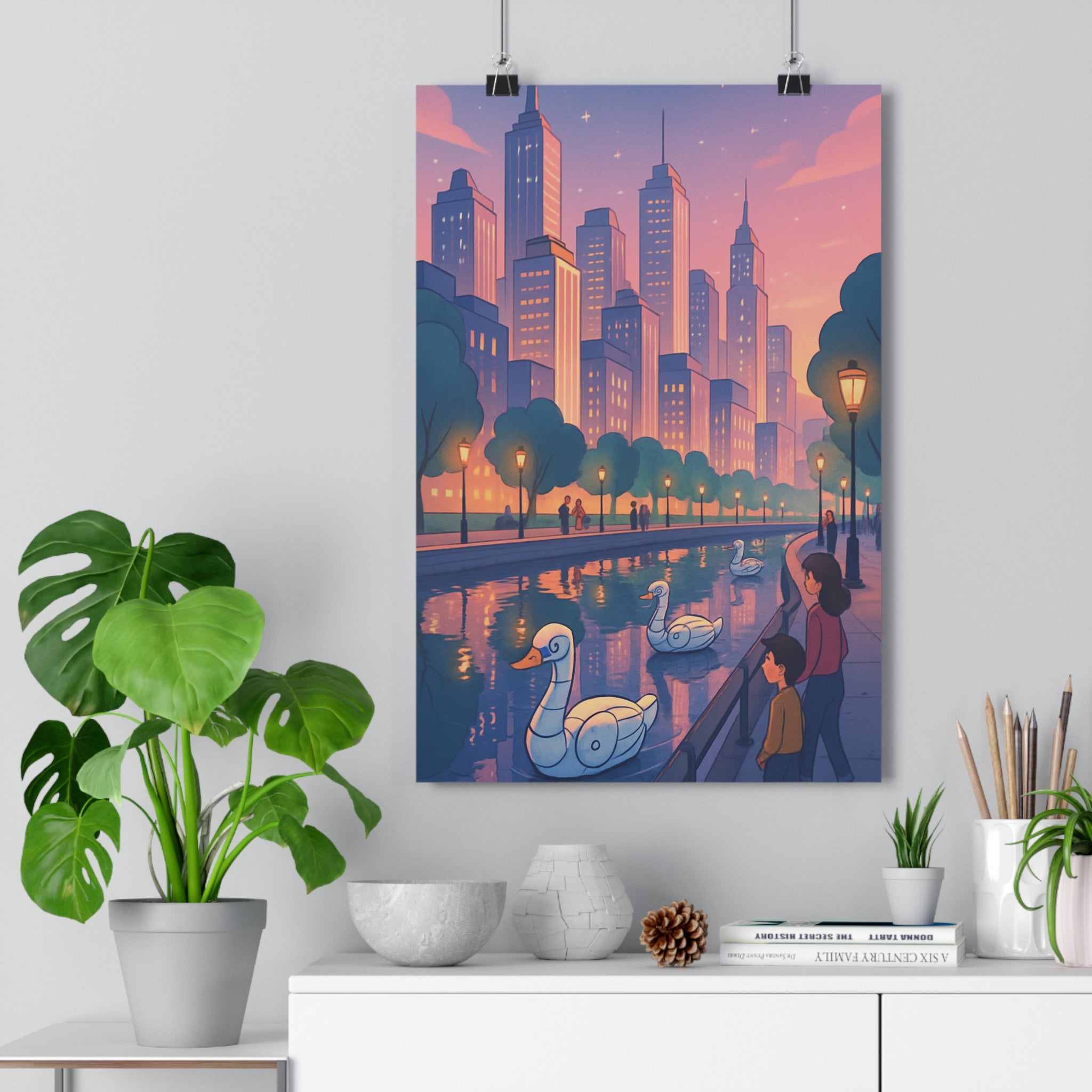 Poster décoratif urbain surréaliste rose orange rêveur salon bureau moderne élégant canal flotter qualité