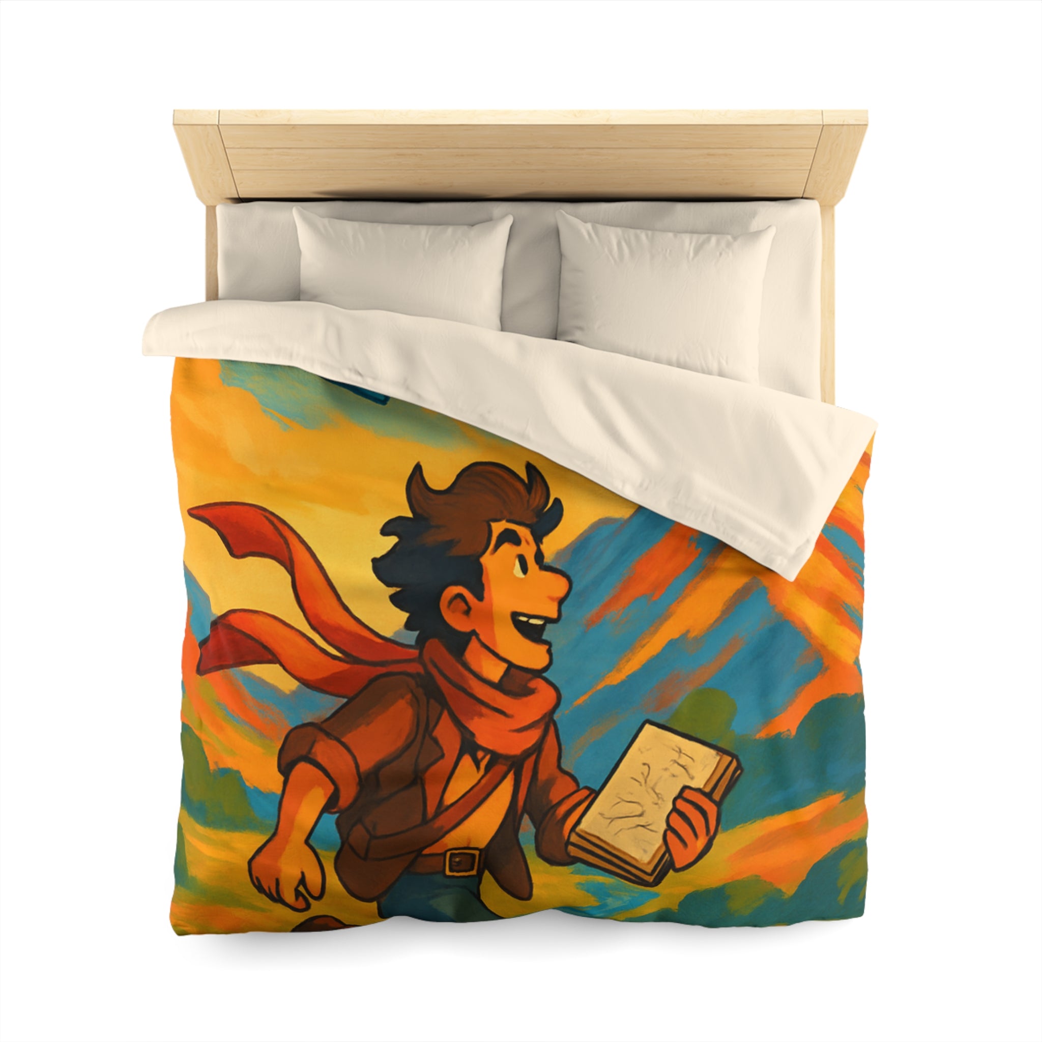 Housse de couette vibrante avec illustration de paysage montagnard et artiste joyeux