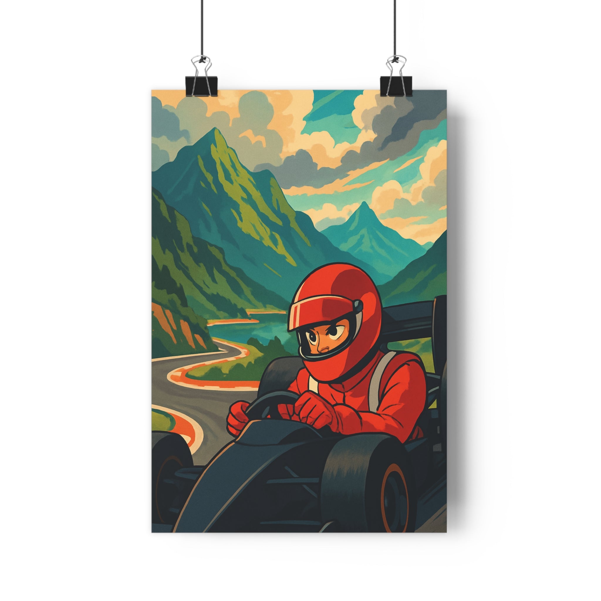 Poster décoratif dynamique rouge bleu vert course aventure chambre moderne animé montagne pilote circuit