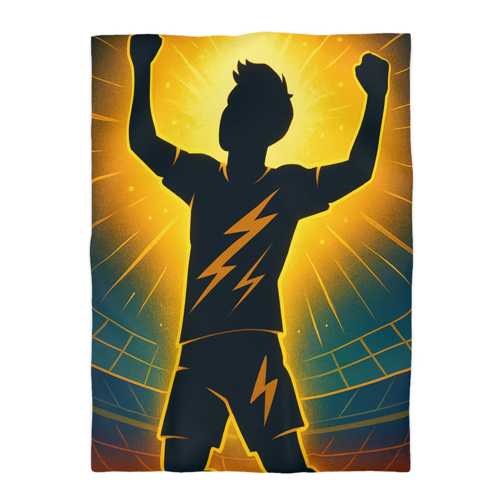 Housse de couette silhouette sportive avec éclair vibrant et fond lumineux unique