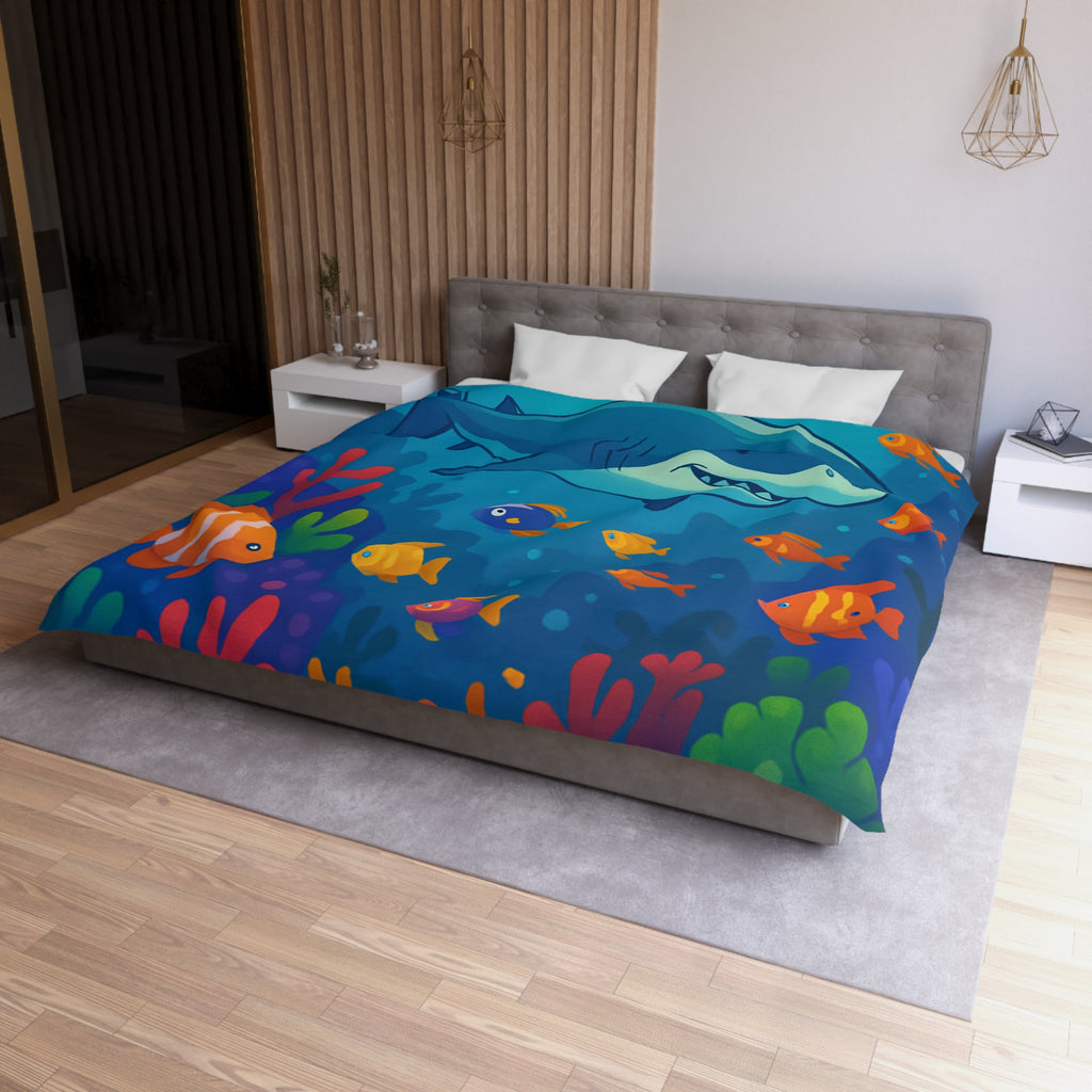 Housse de Couette Océan Coloré avec Requin et Poissons Tropicaux Pour Enfants