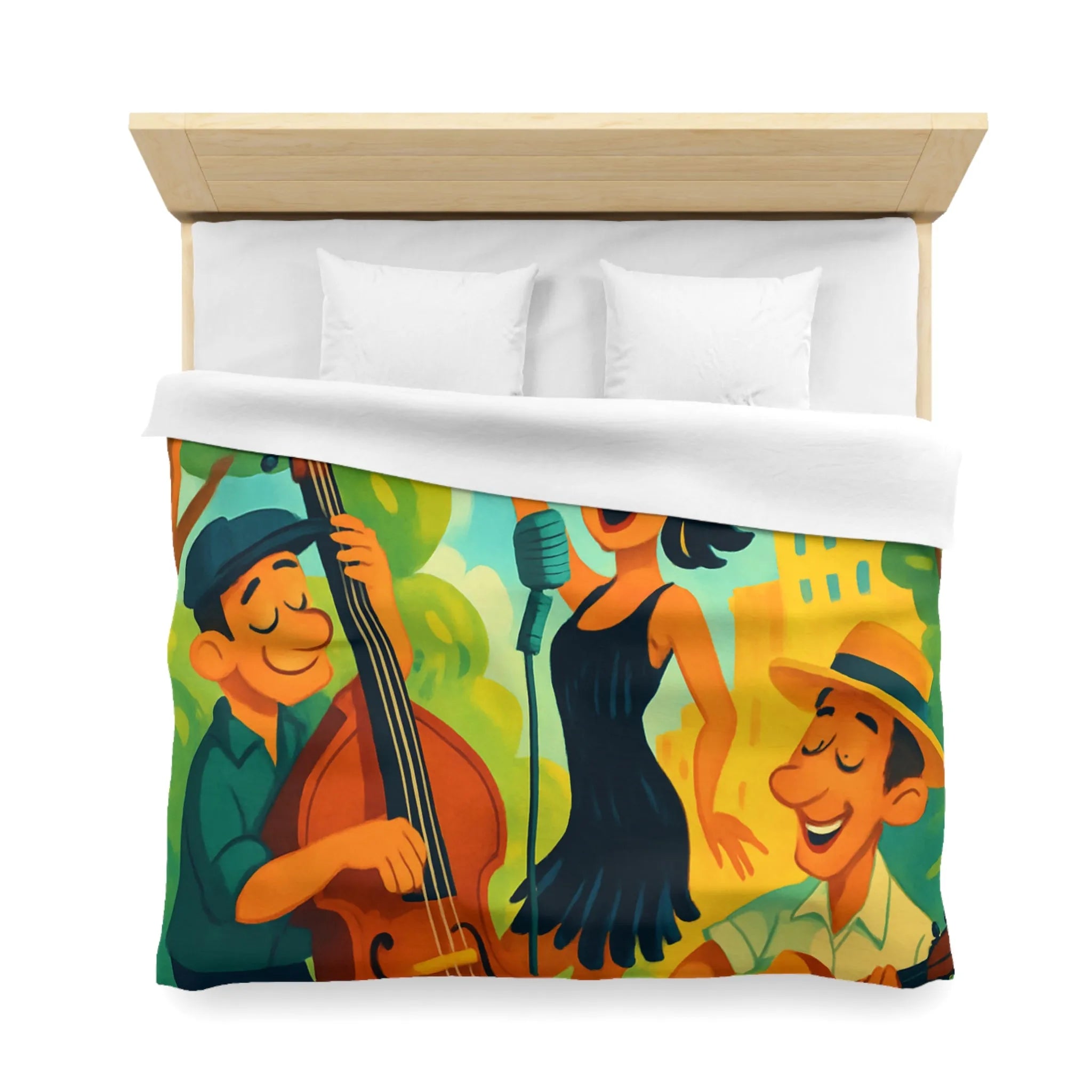 Housse de couette colorée avec scène musicale rétro dans un parc ensoleillé
