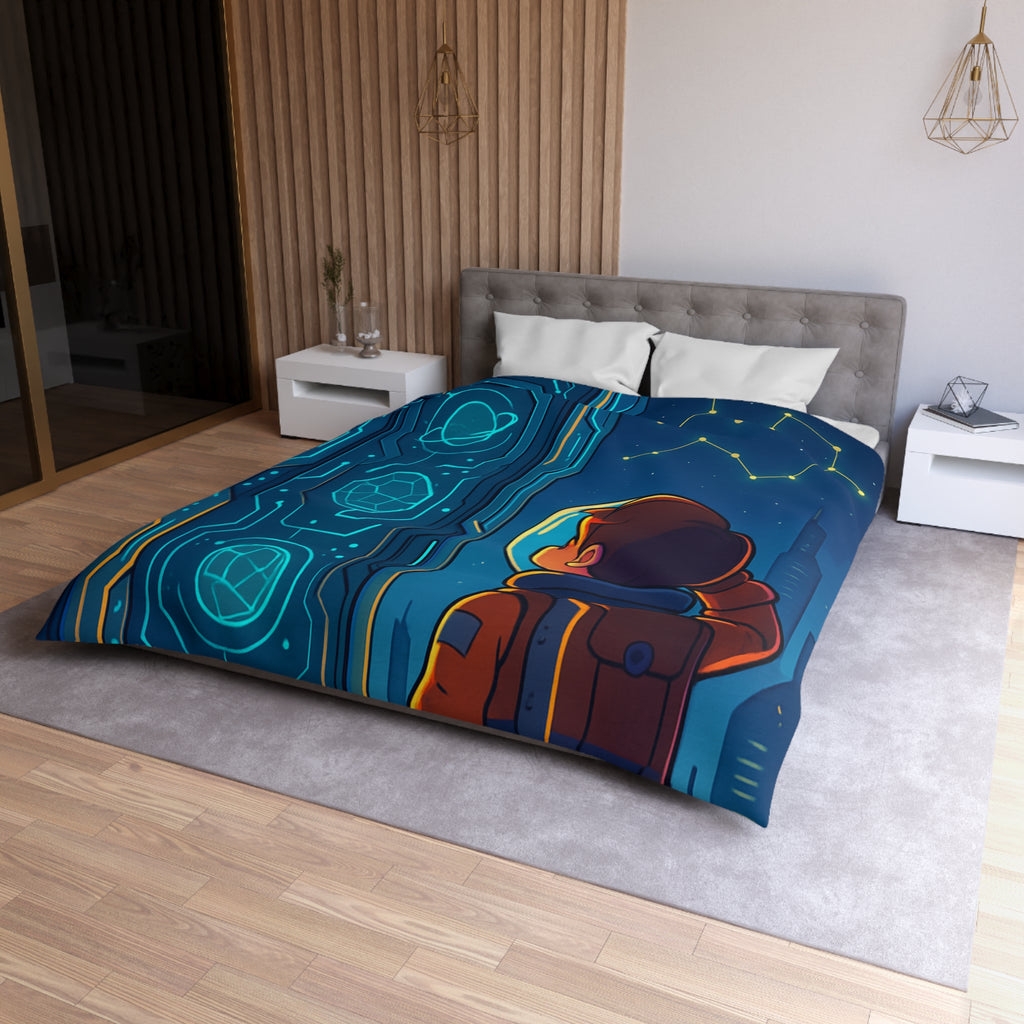 Spacieux design illustrant astronaute devant porte futuriste et constellations étoilées