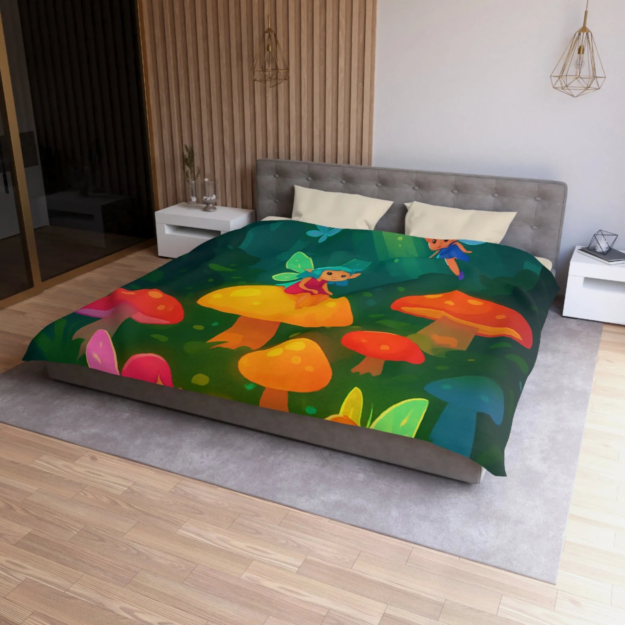 Enchantez Votre Chambre avec Housse de Couette Fées Colorées et Champignons Magiques