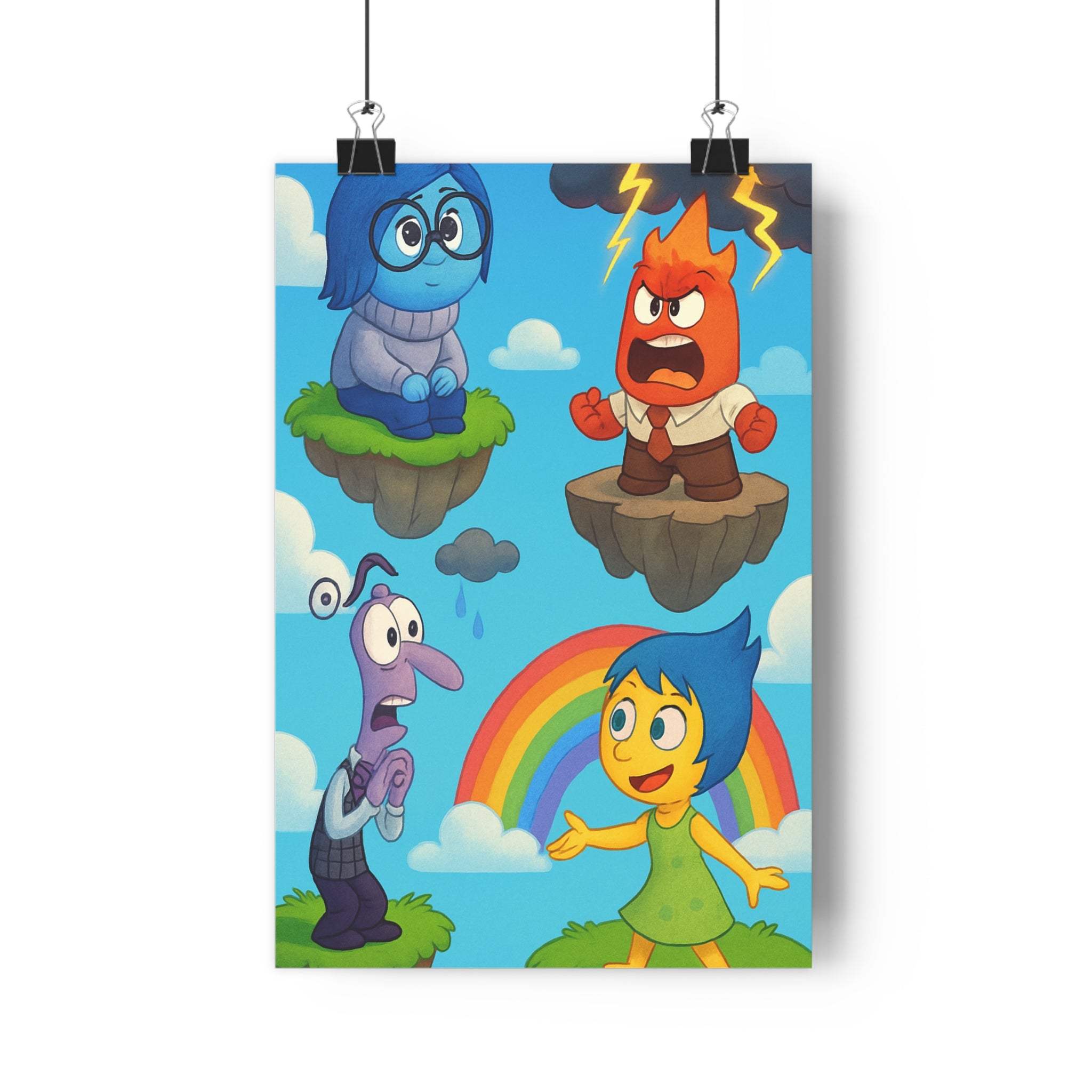 Poster décoratif fantaisie coloré bleu rouge violet jaune cartoon joyeux salon chambre enfant bureau