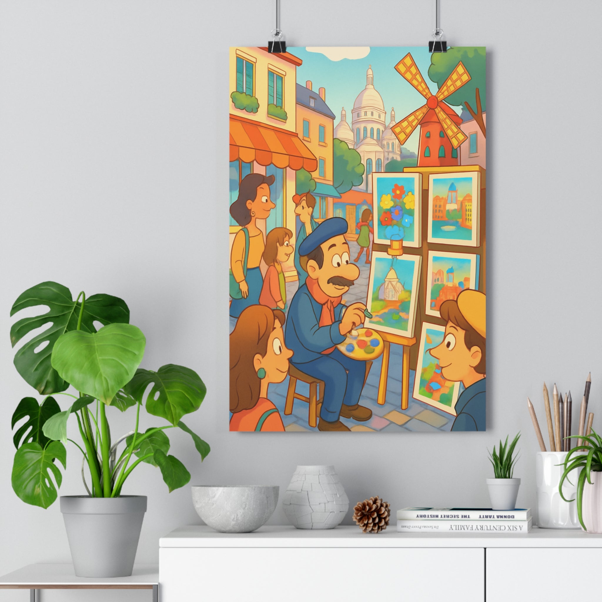 Poster décoratif pastel rêveur artistique parisien Montmartre salon chambre intérieur 30x46 ambiance chaleureuse élégante