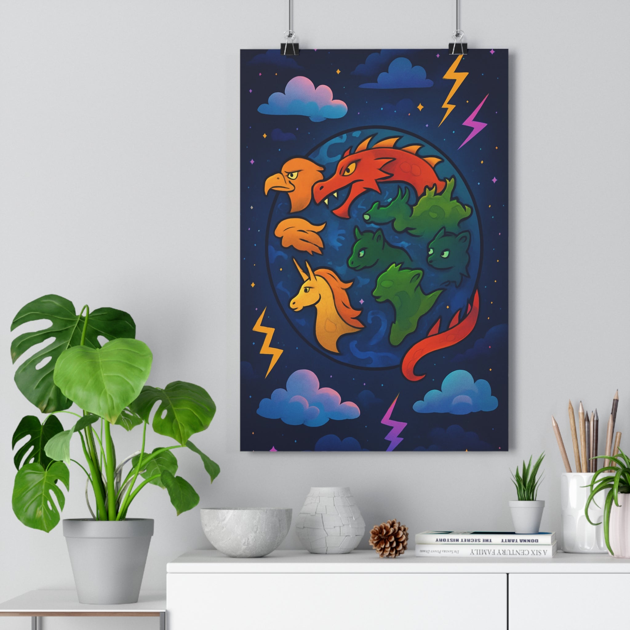 Poster décoratif fantastique aigle dragon licorne mystique coloré magique enfant chambre dessin animé qualité