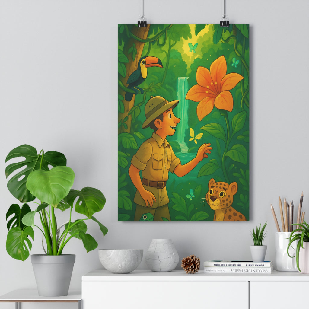 Poster décoratif jungle tropicale exotique coloré aventure nature salon chambre enfant moderne vibrant qualité