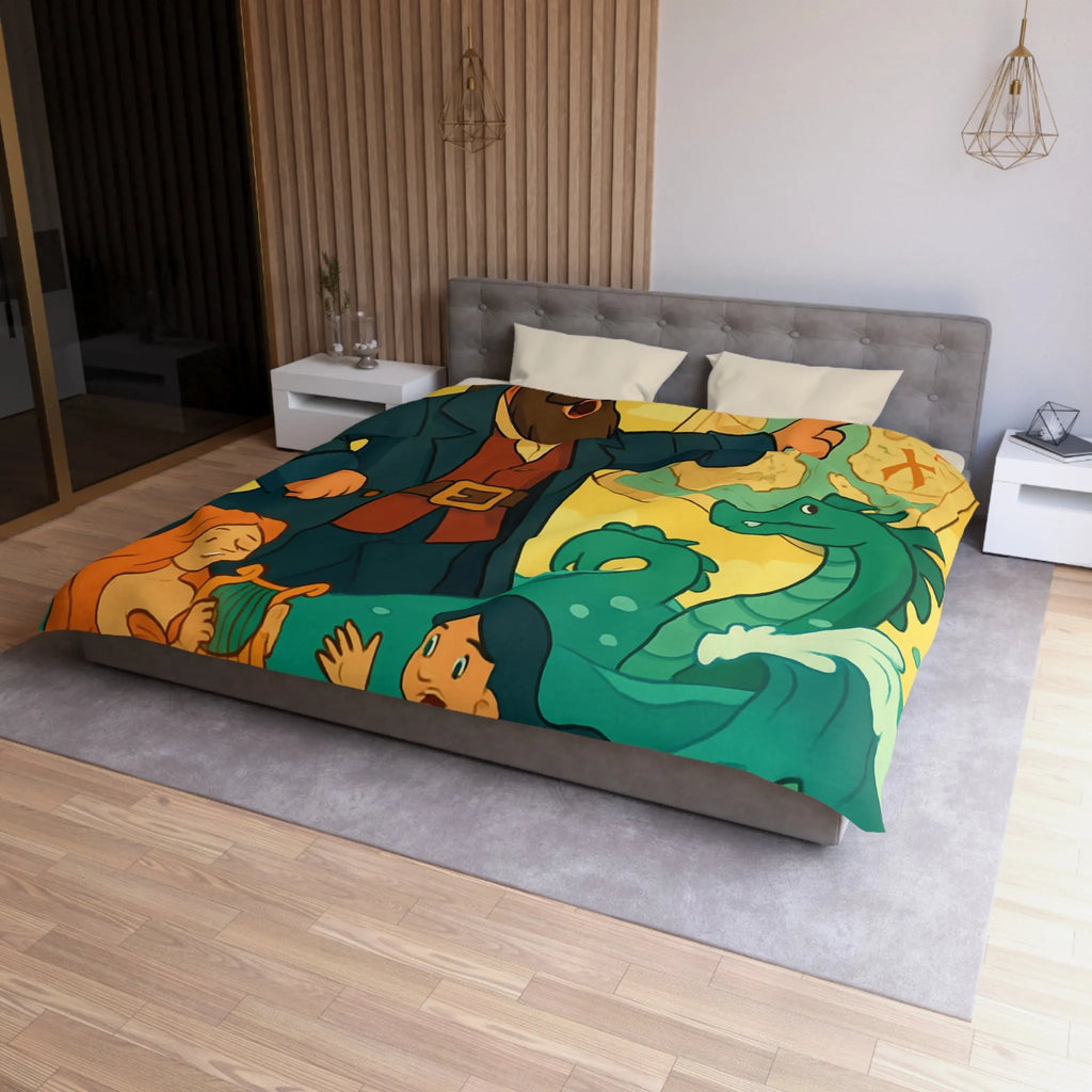 Housse de couette illustrée pirate avec carte, sirènes et monstre marin ludique