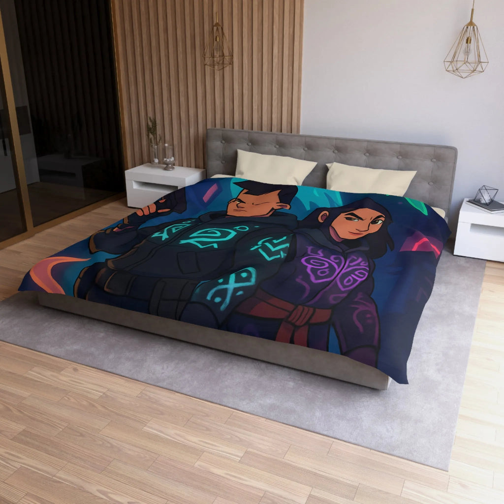 Housse de couette avec motifs mystiques de loup et hibou luminescents en néon urbain