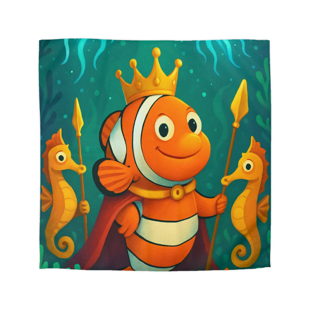 Housse de couette enfant joyeuse poisson clown roi et hippocampes joueurs aquatiques