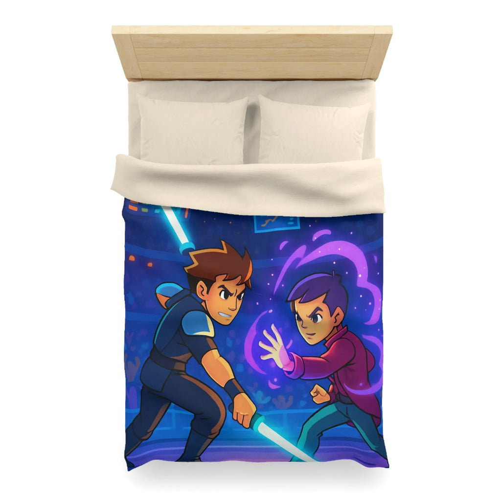 Housse de Couette Enfant Design Combat Futuriste avec Épées Laser et Pouvoirs Magiques