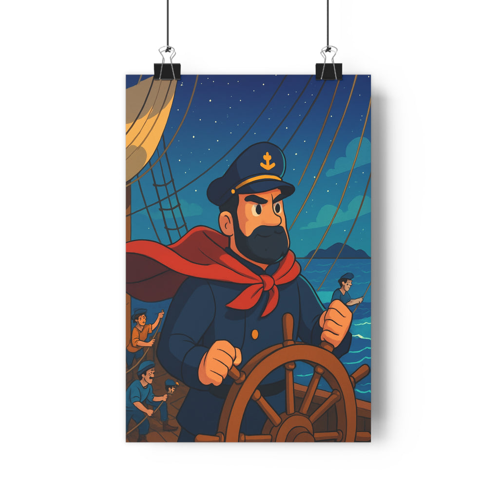 Poster décoratif cartoon aventure bleu rouge marin chambre bureau navire capitaine 30x46 cm style