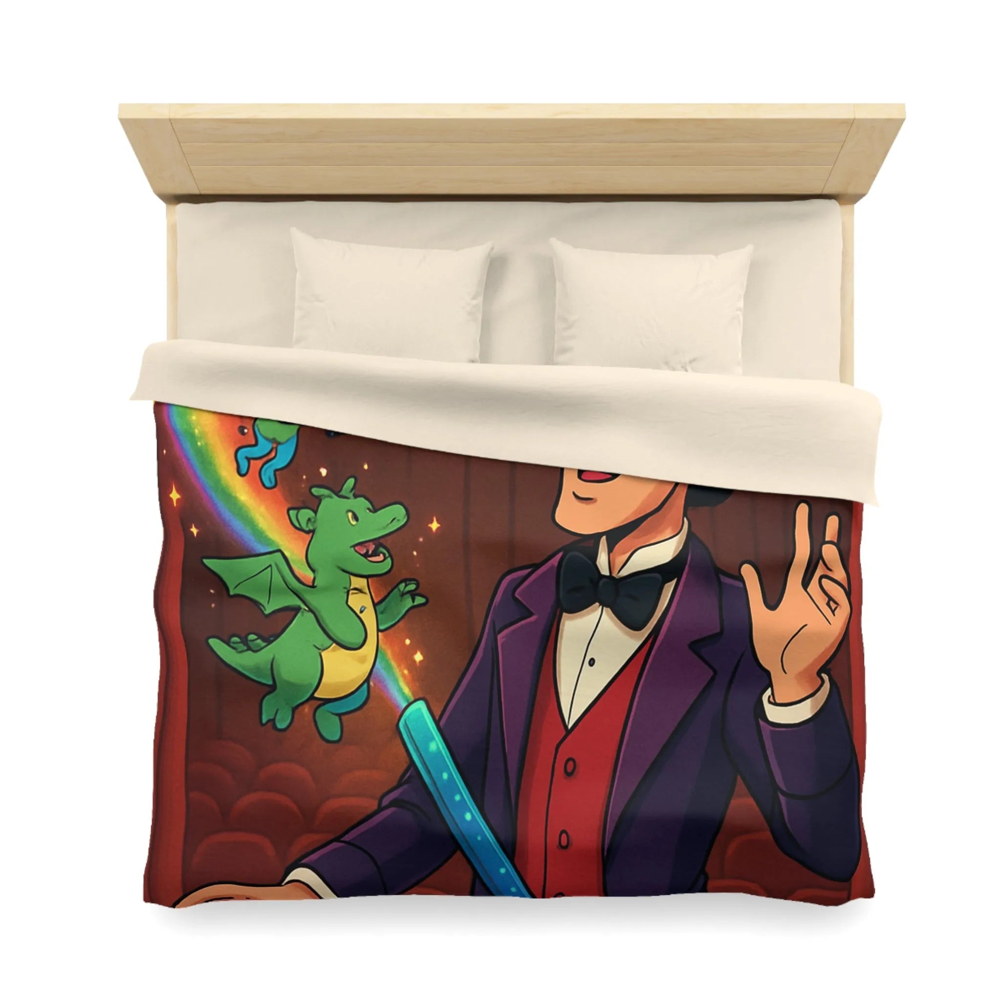 Housse de couette magique avec scène enchantée de créatures et magicien coloré